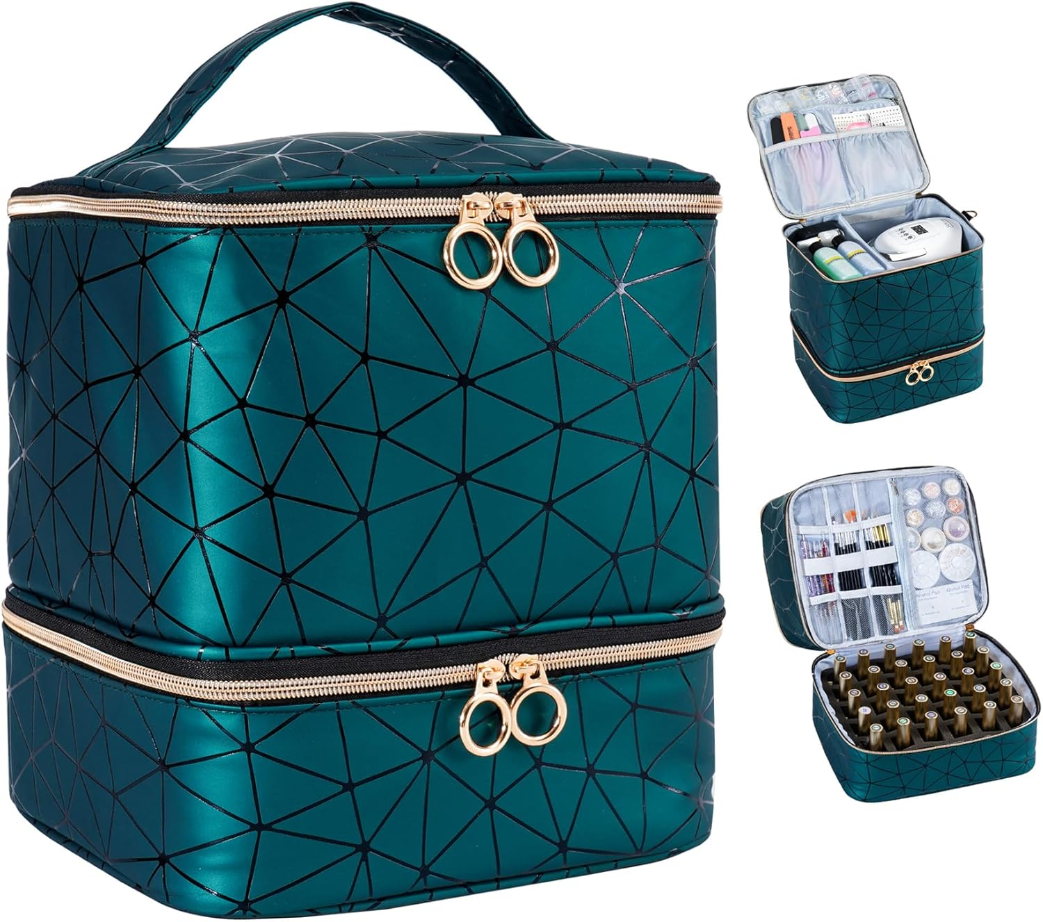 Uross Nail Polish Organizer Bag Holds 30 Bottles Polish & Kit -Nail Polish Storage Organizer Nail Lamp Case Supplies Organizer Case for Nail Tech Big - Black