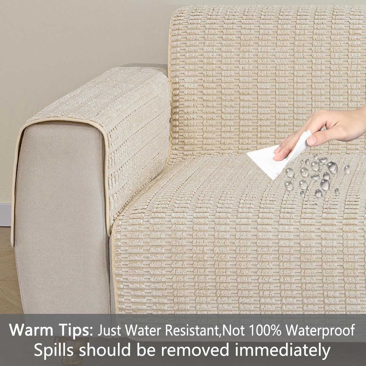 Muamar Sofa Arm Covers Chair Arm Covers 1Pc(Cream White 30X30Inch), Waterproof and Ant-Slip Couch Armrest Covers for Recliner,Protect and Decorate Your Sofa Chair Furniture