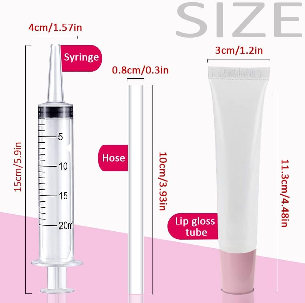 AMORIX 50PCS Lip Gloss Tubes 20Ml Pink Cap Lip Gloss Containers Empty Lip Balm Tubes Refillable Cosmetic Squeeze Lipgloss Tubes + 2 X 20Ml Syringes Tag Labels for DIY Lip Gloss Glitter image number 3