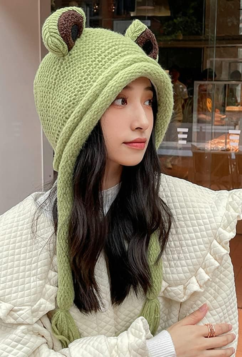 Women Cute Animal Beanies Hat Winter Stretch Cable Knit Soft Warm Hats for Students Girls - Beige image number 5