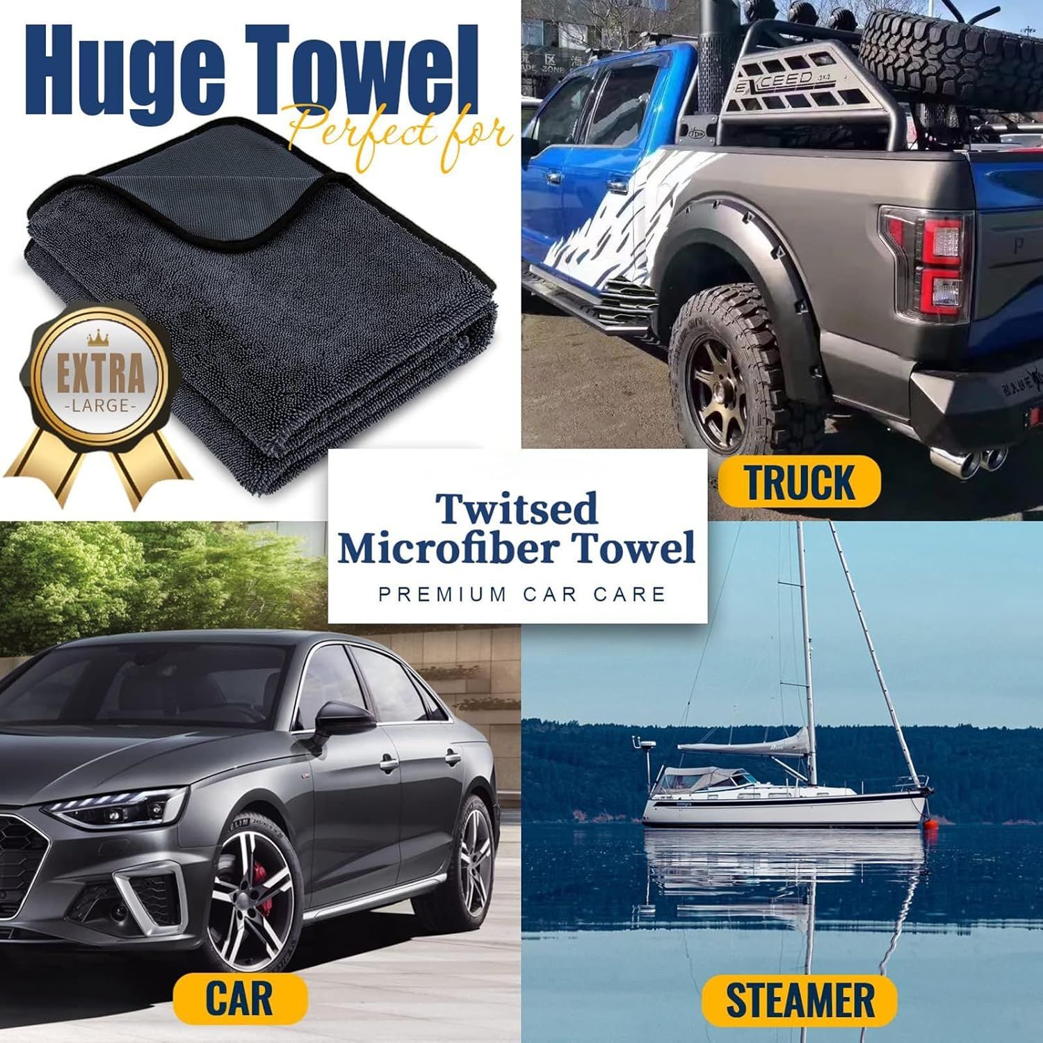 Car Wash Towels Drying - Ultra Absorbent Streak Free Cleaning Supplies,Microfiber Car Towels Cleaning Cloth - for SUV RV Sedan Automotive Detailing Washing Polishing Exterior Interior Window Glass Win image number 1