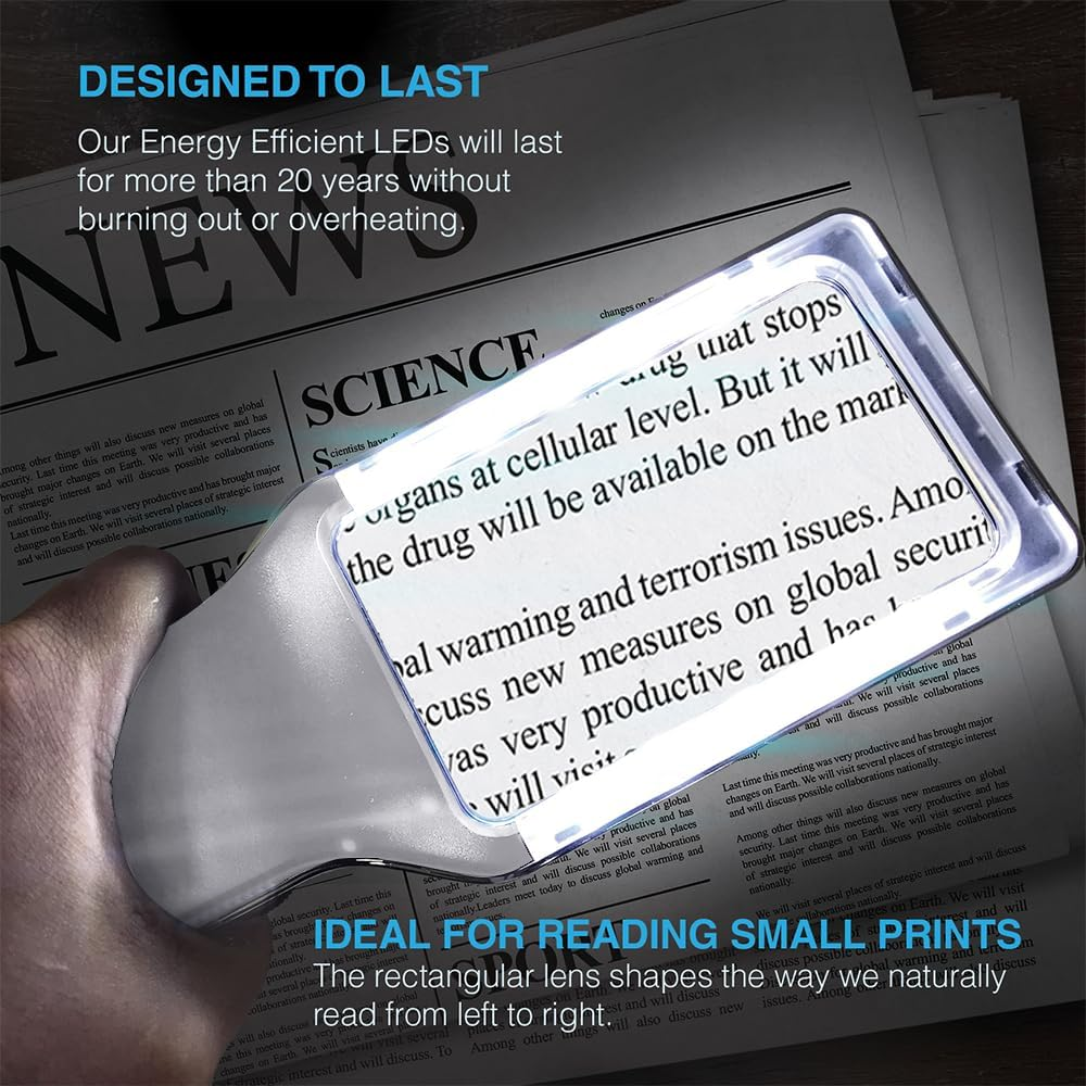 Magnipros 6X Rechargeable Magnifying Glass for Reading with 3 Color Light Modes & Anti-Glare Lens - Relieve Eye Strain | Perfect for Low Vision Seniors, Inspection, Crafts & Fine Print image number 6