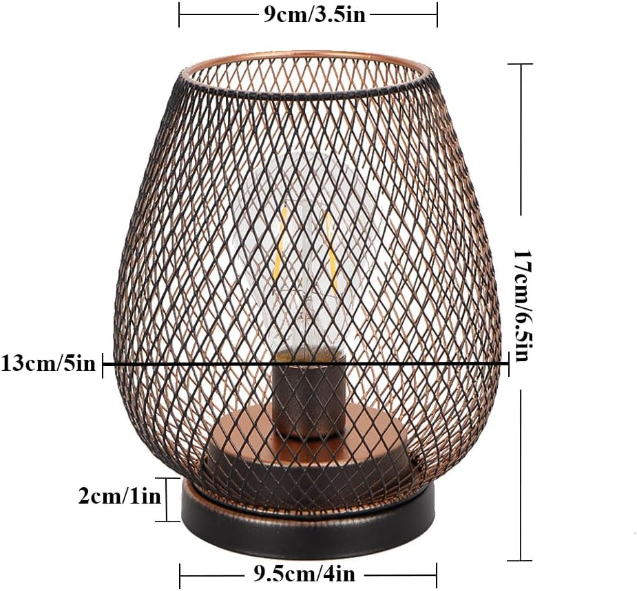 TRIROCKS Set of 4 Battery Operated Lamp LED Table Lantern, Metal Cage Cordless Lamps with LED Bulb，Vintage Decorative Outdoor Lantern for Weddings, Parties, Patio, Events for Indoors Shelf Decor