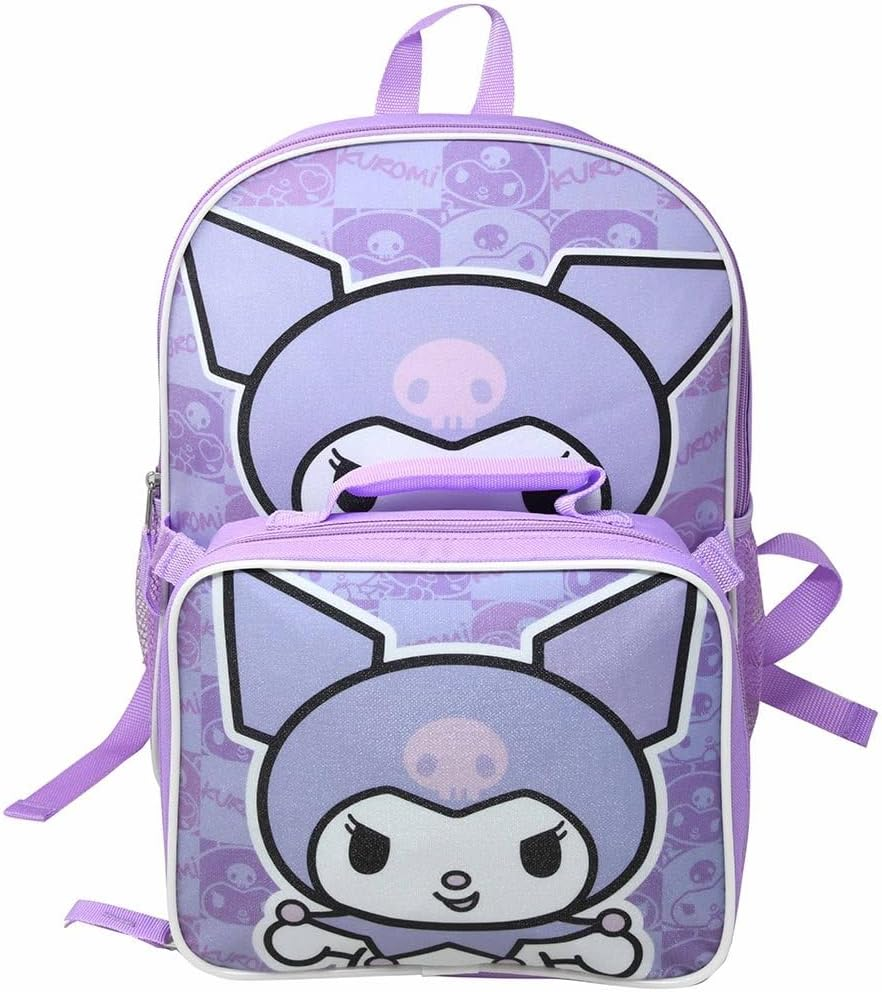 Fast Forward Hello Kitty Kuromi 16" Purple School Backpack and Rectangular Lunch Bag Attached image number 1