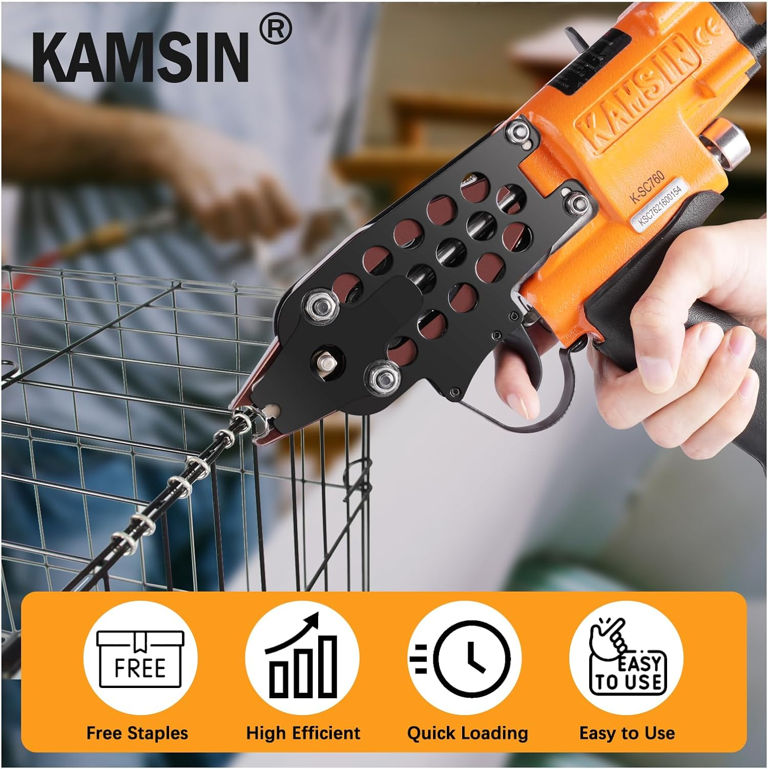 Kamsin K-SC760 16 Gauge Pneumatic Hog Ring Gun Kit &ndash; 12.5Mm C Ring Stapler with 1000PCS Staples (3.0-4.8Mm Closure) &ndash; Air Powered for Wire Cages, Fencing, Animal Traps image number 3
