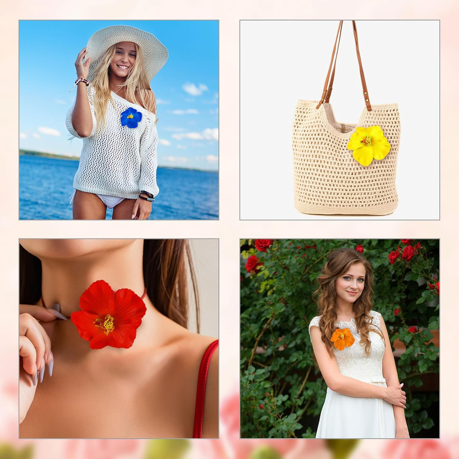 FUIPVGI Pack of 9 Flower Hair Clips, Hawaiian Flower Hair Clips, Flower Hair Clips Girls, Plumeria Hibiscus Hair Clip, Bohemian Tropical Flower Hairpin for Wedding, Holiday, Beach Party image number 2