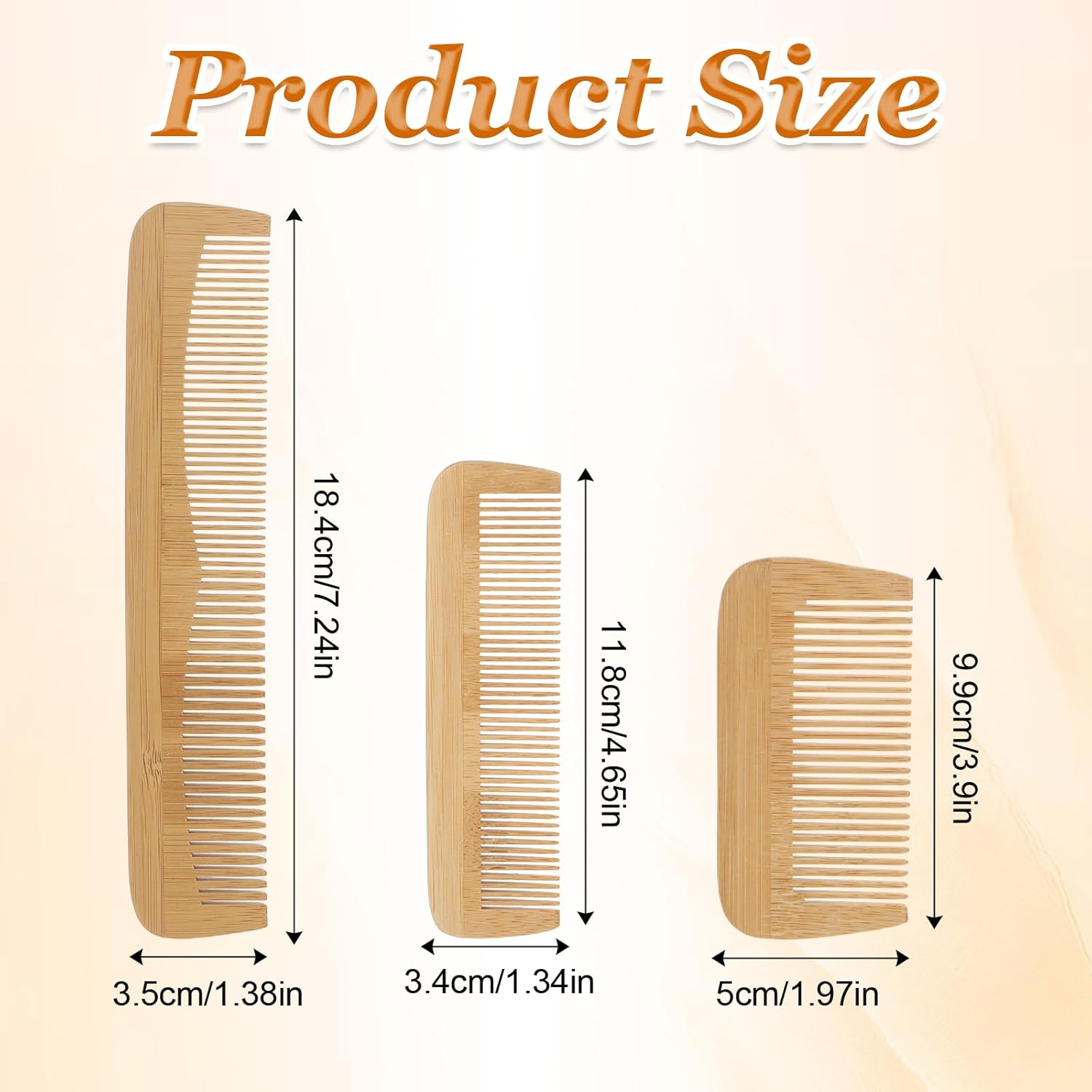 3 Pcs Bamboo Comb Set, Wooden Combs Fine Tooth Combs Anti-Static Wood Hair Combs for Women Men, Wood Comb for Straight, Curly, Wavy, Long Hair, Beard