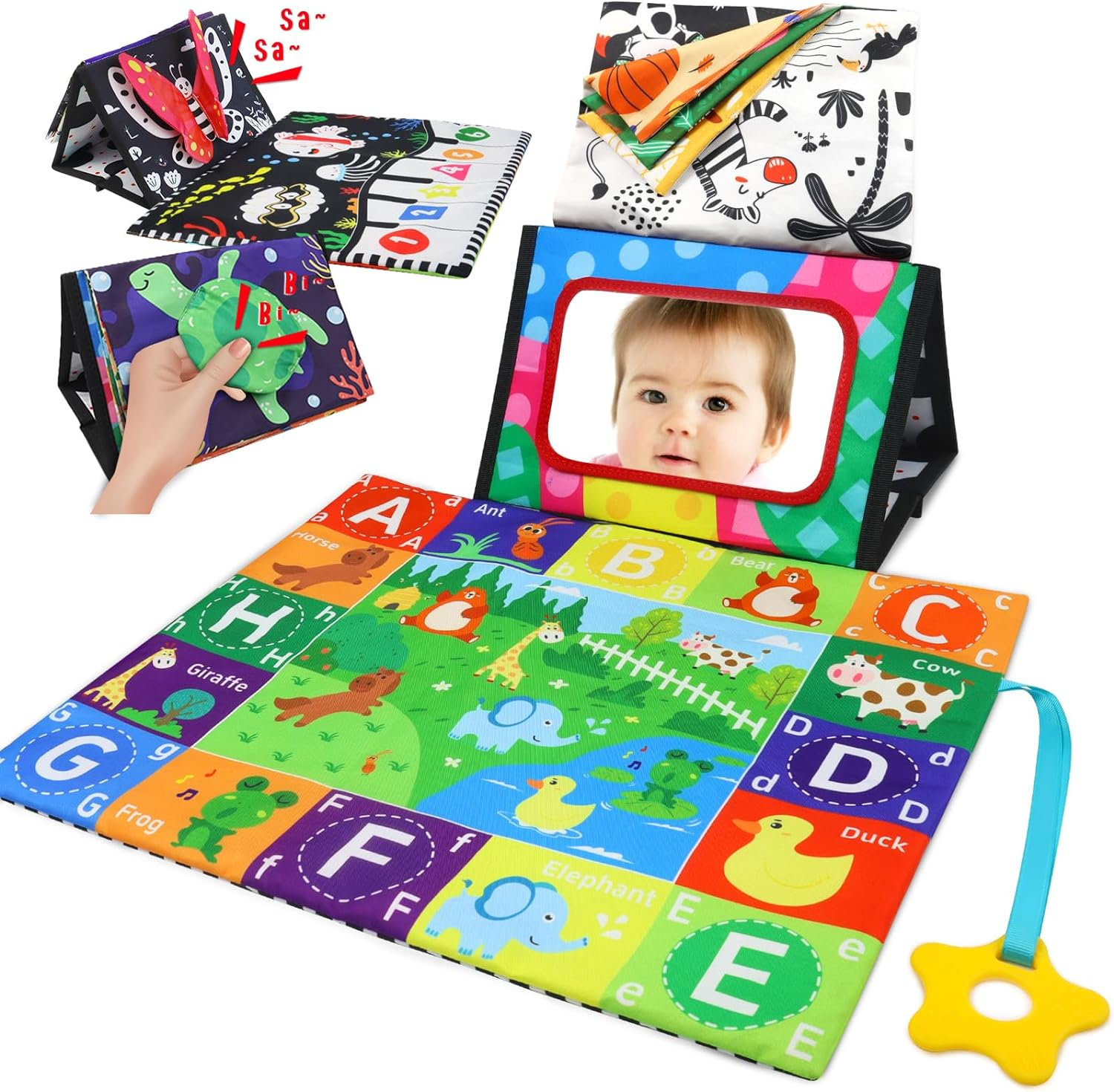 KUANGO 2 Pcs Small Tummy Time Toys Baby Mirror Newborn Toys 0-3 Brain Development, Tummy Time Mirror Baby Toys 6-12 Months High Contrast Montessori Infant 0-6 Months image number 1