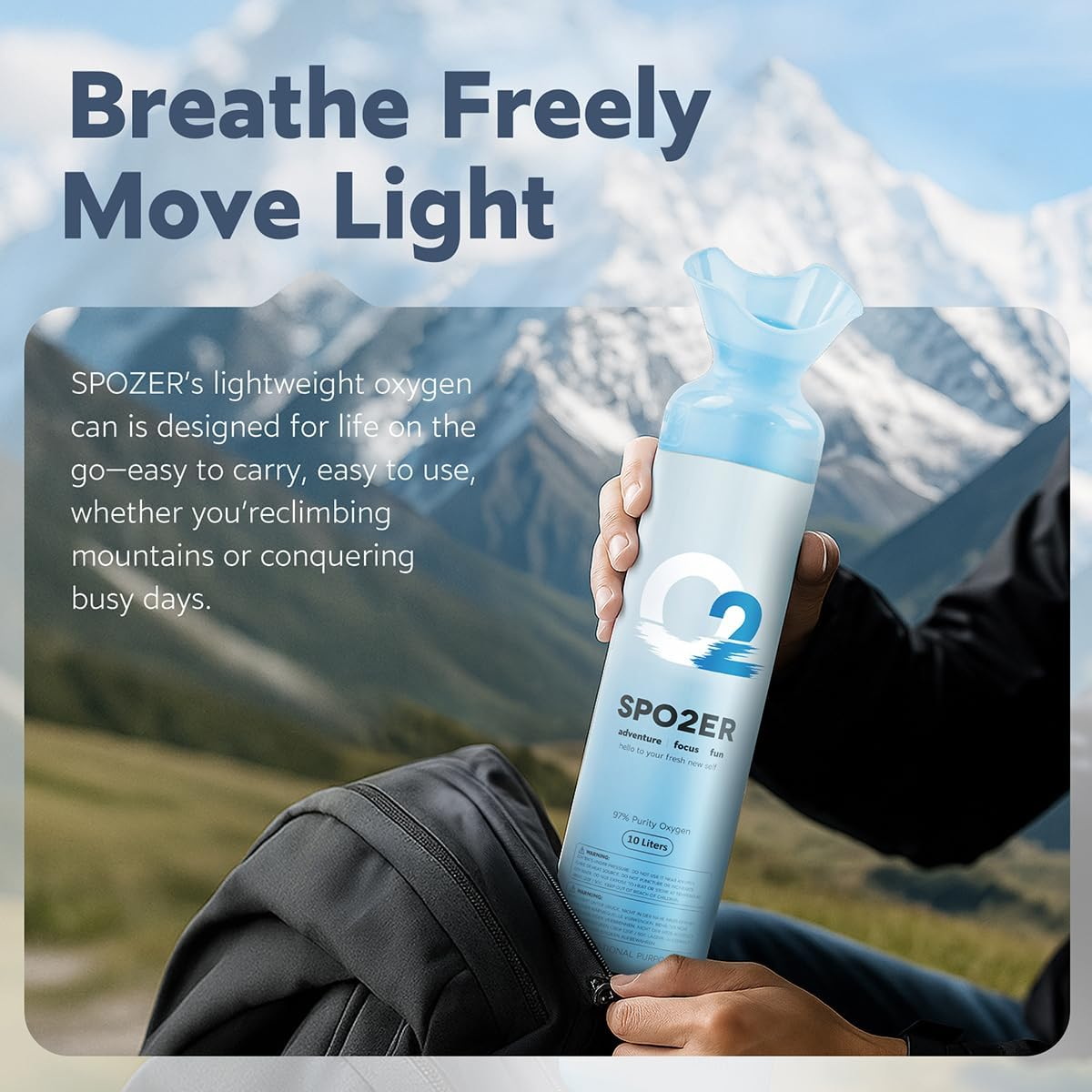 Oxygen Can 97% Pure 10 Liter Portable, 200 Breath Cylinder Large Size, Ideal for High Altitude, Camping, Climbing, 3 PACK image number 1