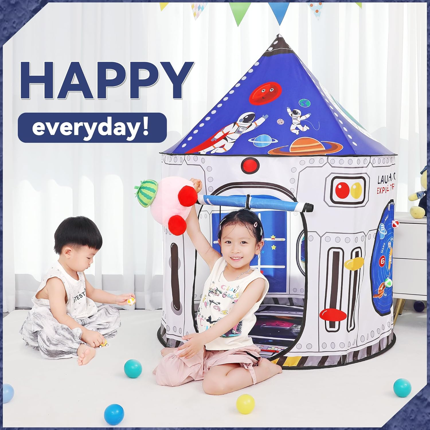 Rockets Kids Play Tent for Indoor Outdoor Astronauts Spaceship Play Tent Kids Playhouse Pop up Tent Baby House Rocket Planets Space Castle Playhouse for Boys & Girls Birthday Gift image number 6