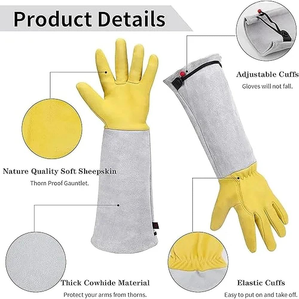 Leather Gardening Gloves for Women and Men Long Thorn Proof Garden Work Gloves Breathable Goatskin Protective Gauntlet Durable Yard Pruning Gloves by Ruibex （L） image number 3