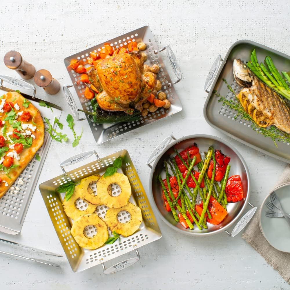 All-Clad Outdoor Stainless Steel round Basket 11 Inch Oven Broiler Safe 600F Pots and Pans, Cookware Silver image number 5