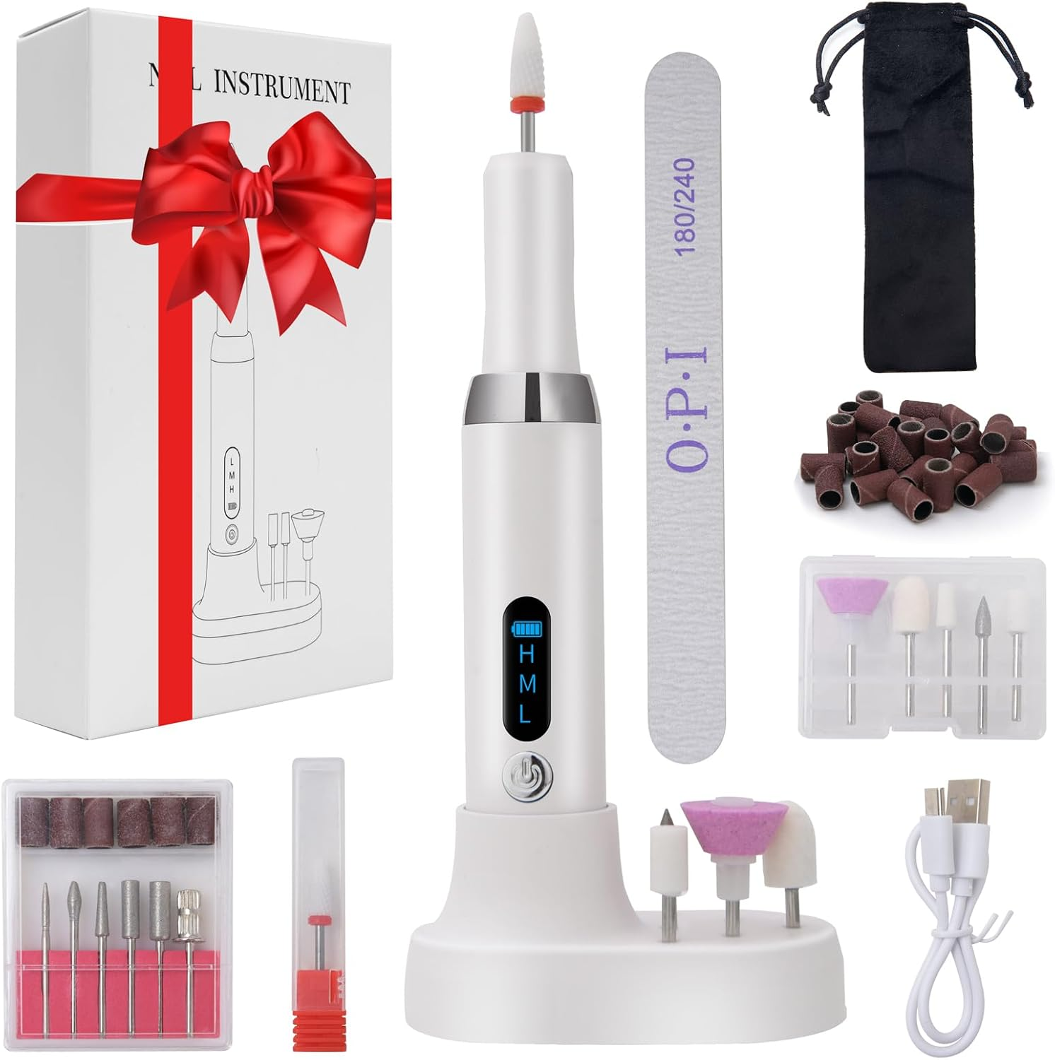 Electric Nail Drill: 12 in 1 Professional Nail Drill for Acrylic Nails Gel 3 Speeds E File Cordless Electric Nail Files with Base and Sanding Bands Efile Manicure Pedicure for Beginner Girl Women Mum image number 2