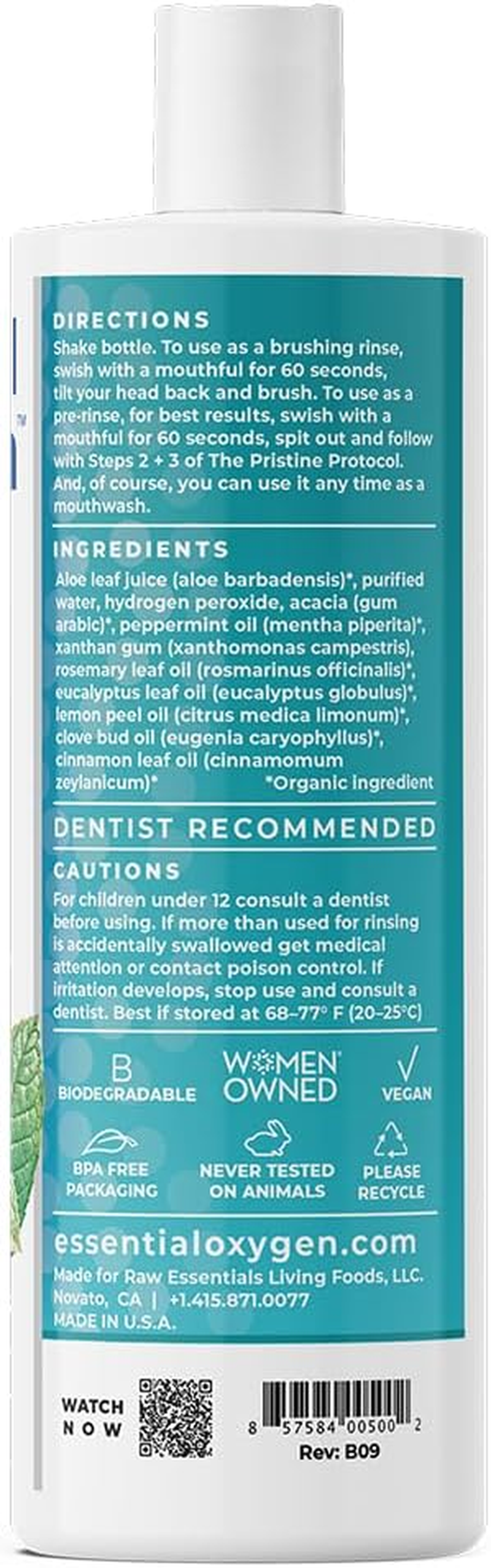 Essential Oxygen Certified BR Organic Brushing Rinse, All Natural Mouthwash for Whiter Teeth, Fresher Breath, and Happier Gums, Alcohol-Free Oral Care, Peppermint, 16 Ounce image number 4