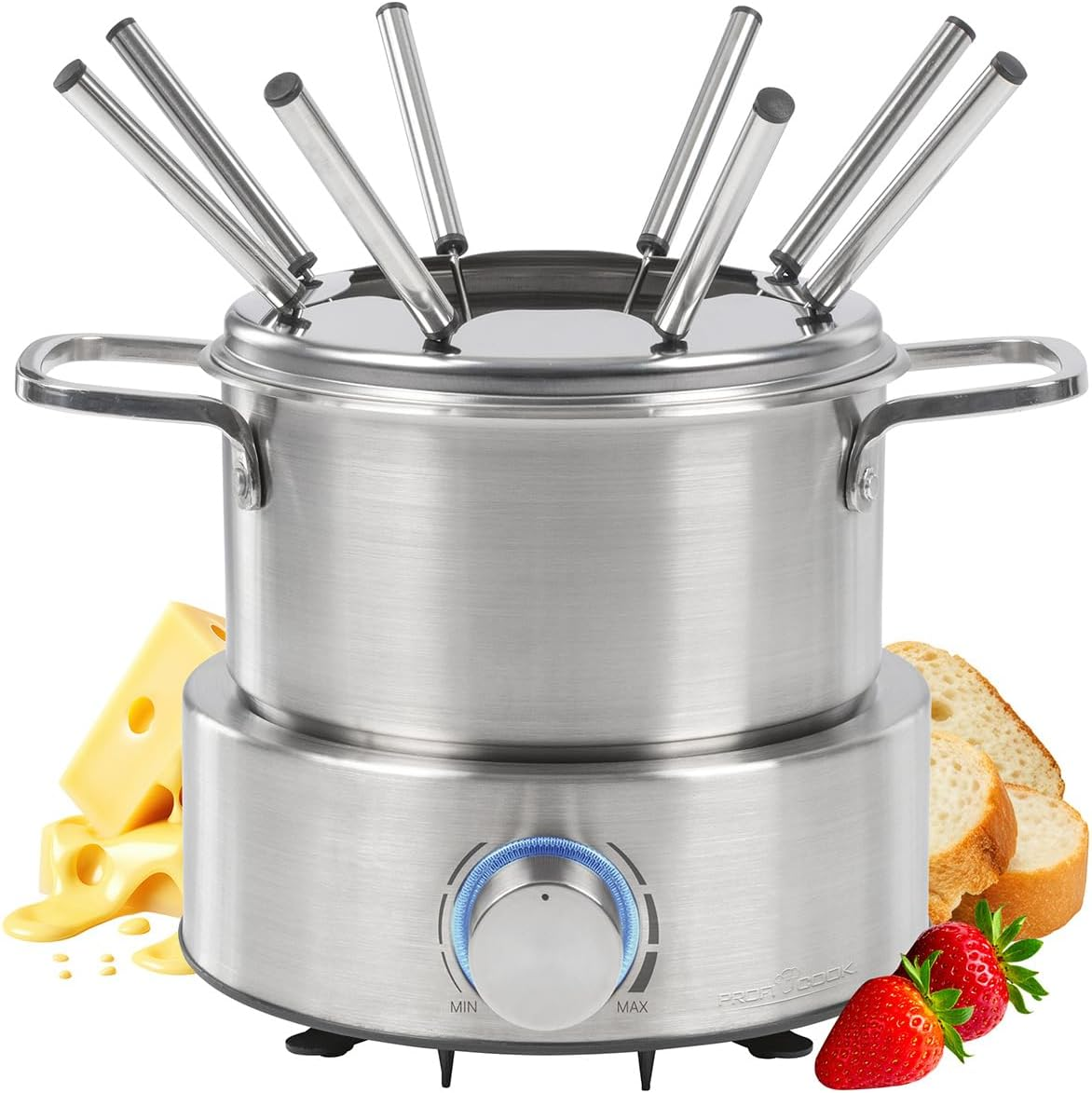 Proficook Fondue Electric Fondue for Oil Fondue, Chocolate Fondue and Cheese Fondue | Includes 8 Fondue Forks | 1.2 Litre | for up to 8 People | Fondue Set Stainless Steel | 800W | PC FD 1288 image number 5