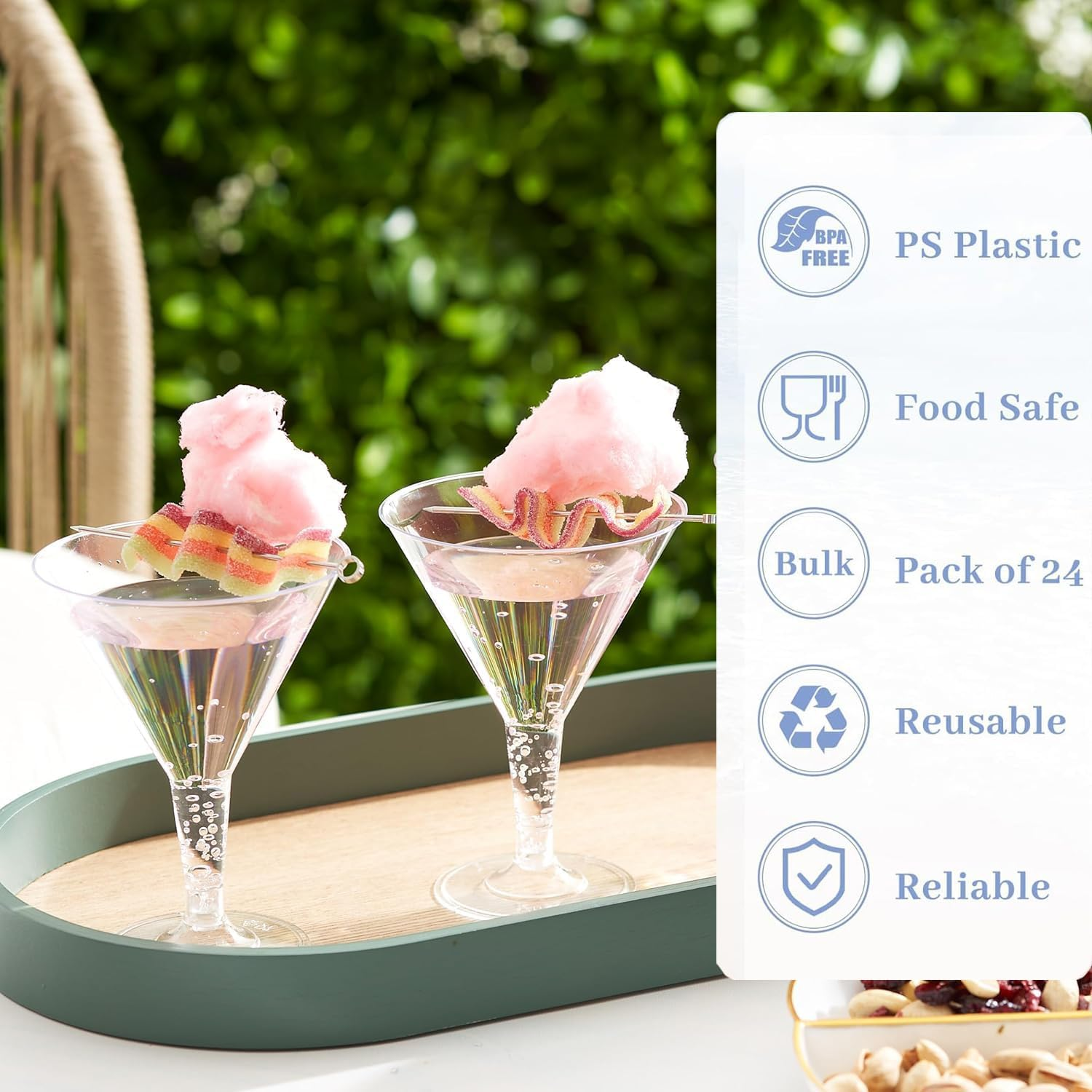 24 Pack Clear Plastic Martini Glasses 6 Oz Cocktail Glasses, Small Dessert Cups, for Wedding, Party Wine, Champagne, Margarita Drink Glasses image number 4