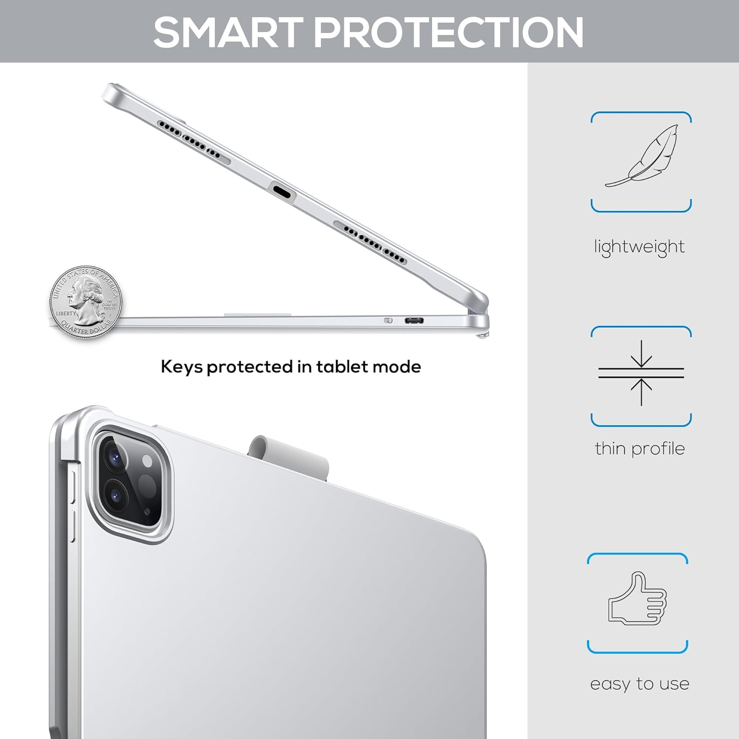 Typecase Touch Keyboard Case for Ipad Air 11-Inch (M3 2025 / M2 2024)& Ipad Pro 11(4Th/3Rd/2Nd/1St Gen):Multi-Touch Trackpad & 11 Colors Backlight&360&deg;Rotatable,Thin & Light for Ipad Air 5/4 Gen,Black image number 3