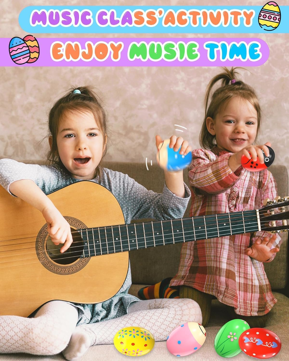 6 Pack Wooden Percussion Musical Easter Eggs, Adorable Wooden Egg Maracas Musical Colorful Percussion Easter Egg Shakers, for Party Favors, Classroom Prize Supplies, Musical Instrument