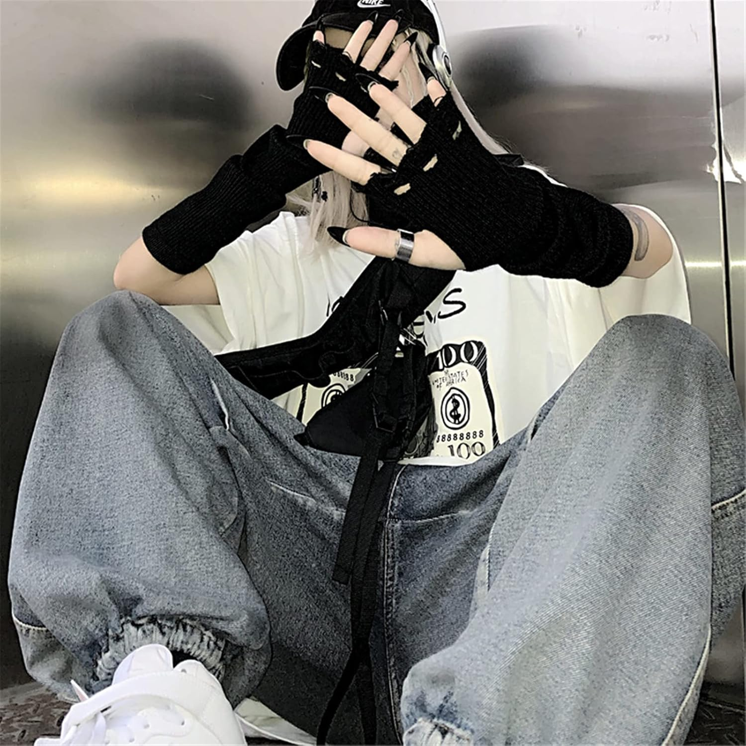 URAWESO Goth Arm Warmers Emo Punk Y2K Arm Sleeves Fingerless Gloves Cosplay Costume