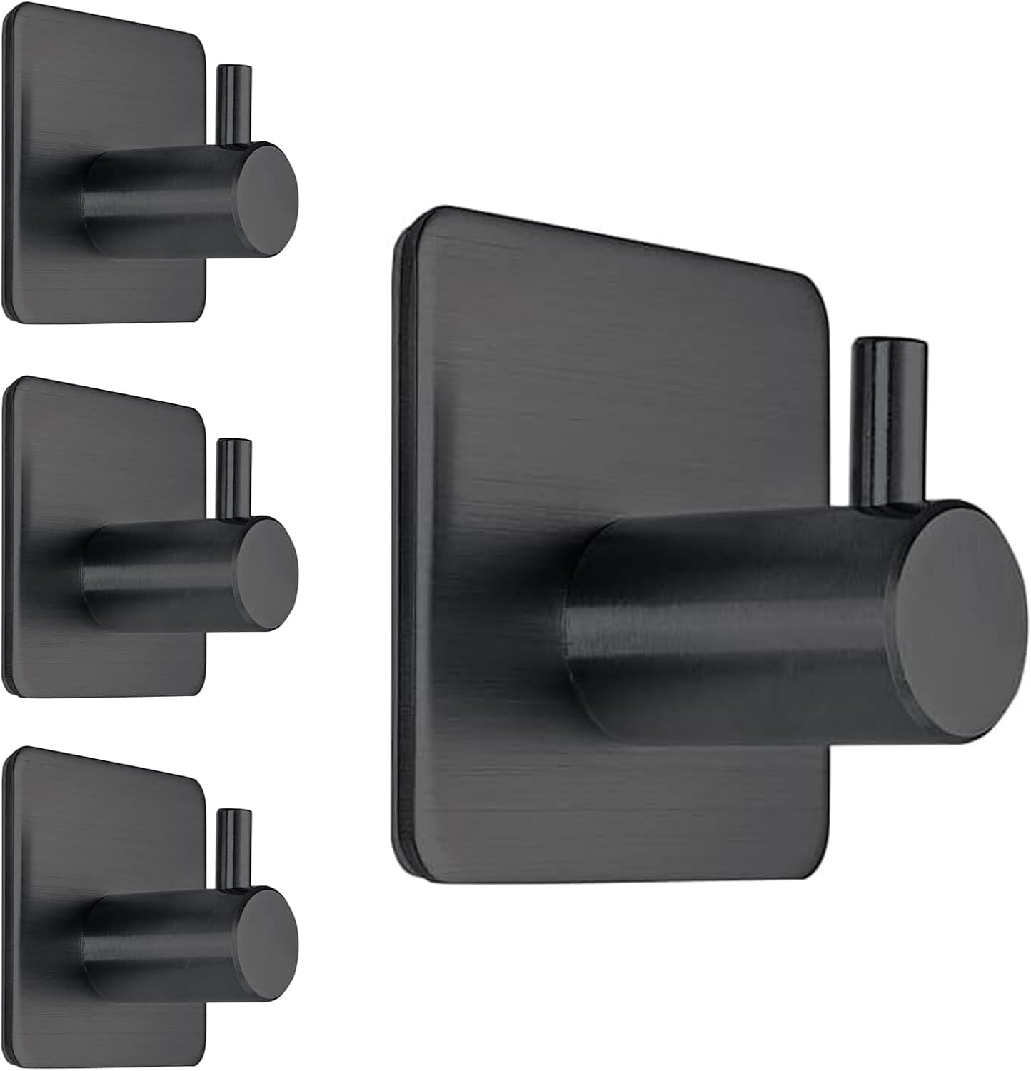 Black Adhesive Towel Hooks Heavy Duty Stick on Wall Hooks Shower Hooks for Bathroom Kitchen Door-4 Packs
