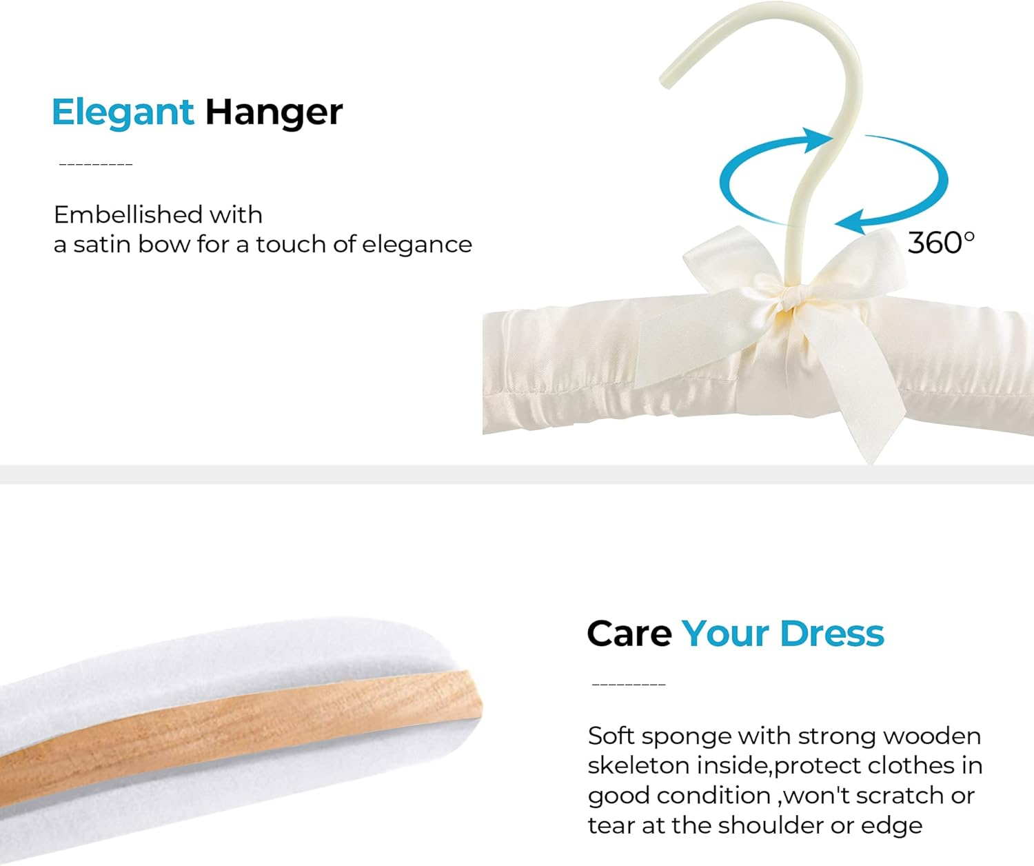 JS HANGER Padded Hanger for Sweaters - 17 Inch Extra Large Heavy Duty Satin Covered Coat Hangers No Shoulder Bump for Women Clothes, Sweaters, Dresses, Clothing, Weddings, Lingerie Pack of 10, Ivory image number 3
