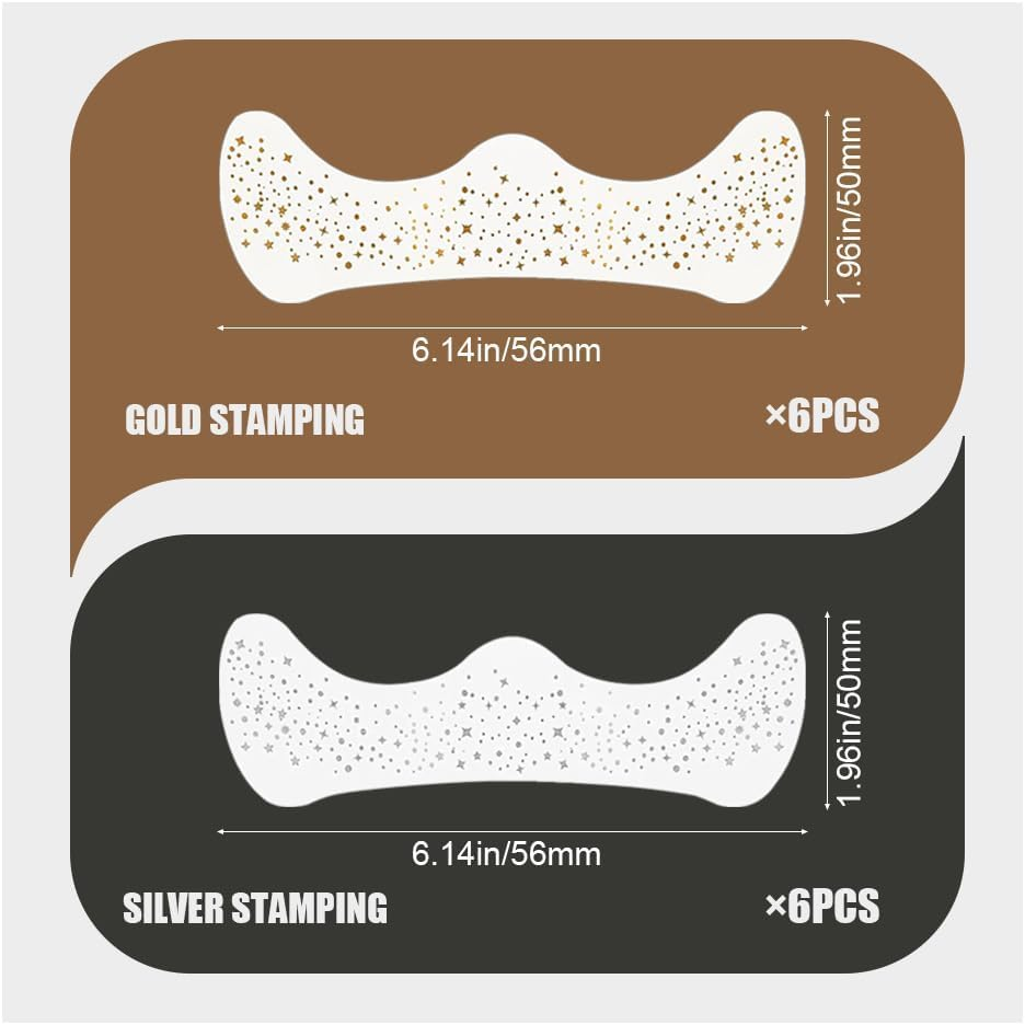 12Pcs Glitter Freckles Tattoo Stickers, Glitter Freckles for Face, Waterproof Gold and Silver Tattoo Stick Glitter Tattoo Makeup Sticker for Party, Masquerade (Gold+Silver) image number 2