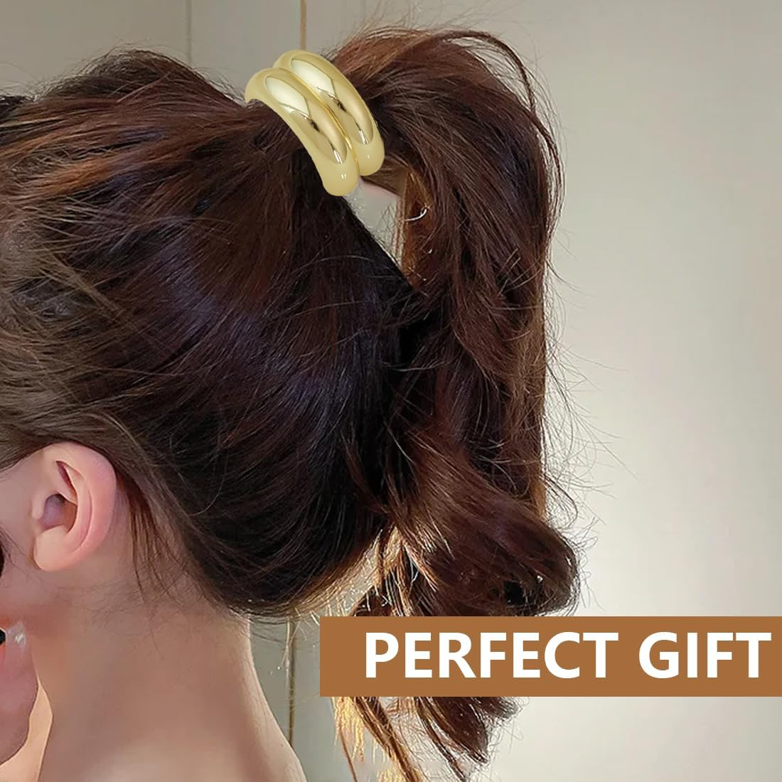 SGERUFZ 4 Pieces Metal Hair Cuffs, Hair Tie Bracelet, Ponytail Holder, Women'S Hair Accessory, Elastic Hair Tie, Hairband for Women and Girls, Thick Thin Curly (Gold, Black)