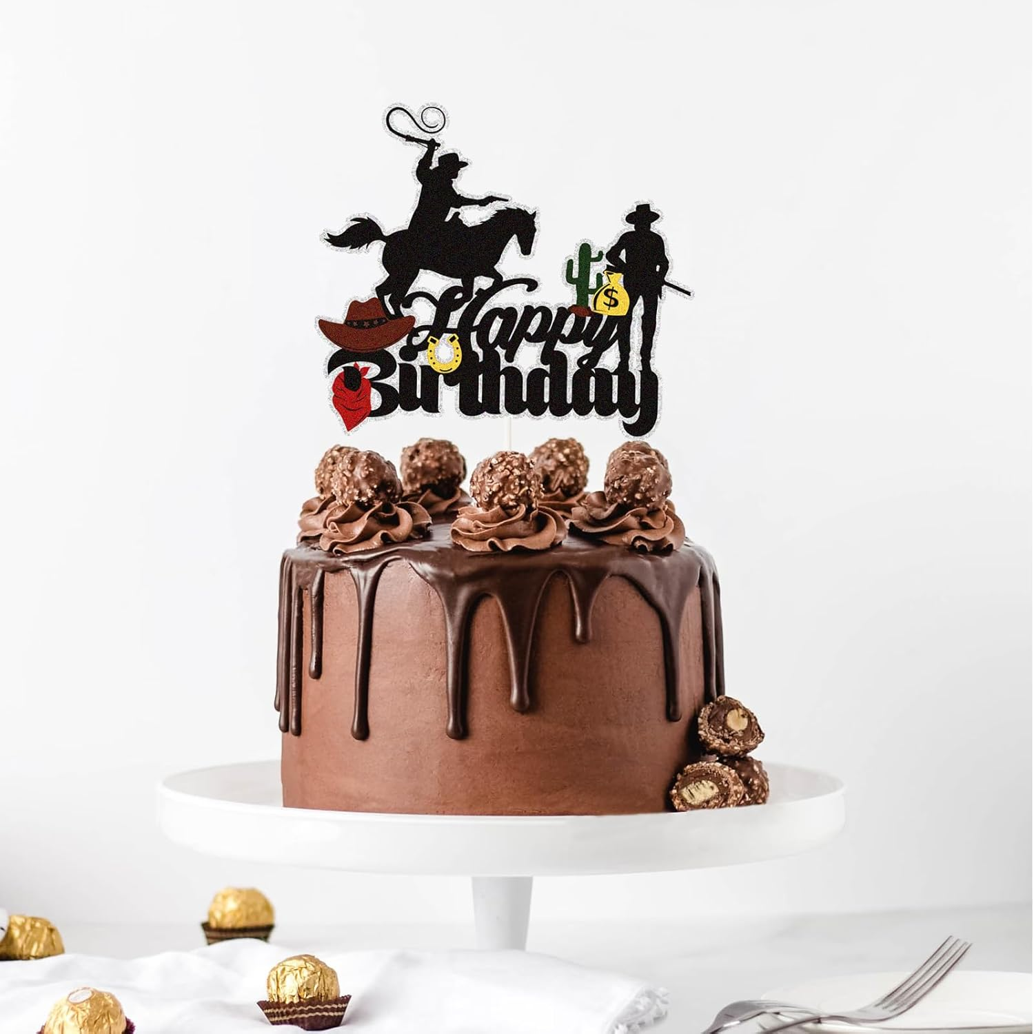 Cowboy West Happy Birthday Cake Toppers, Wild West Cowboy Western Party Cake Decor,Cowboy on Horseback Boys, Girls and Children'S Cowboy Theme Birthday Decorations.