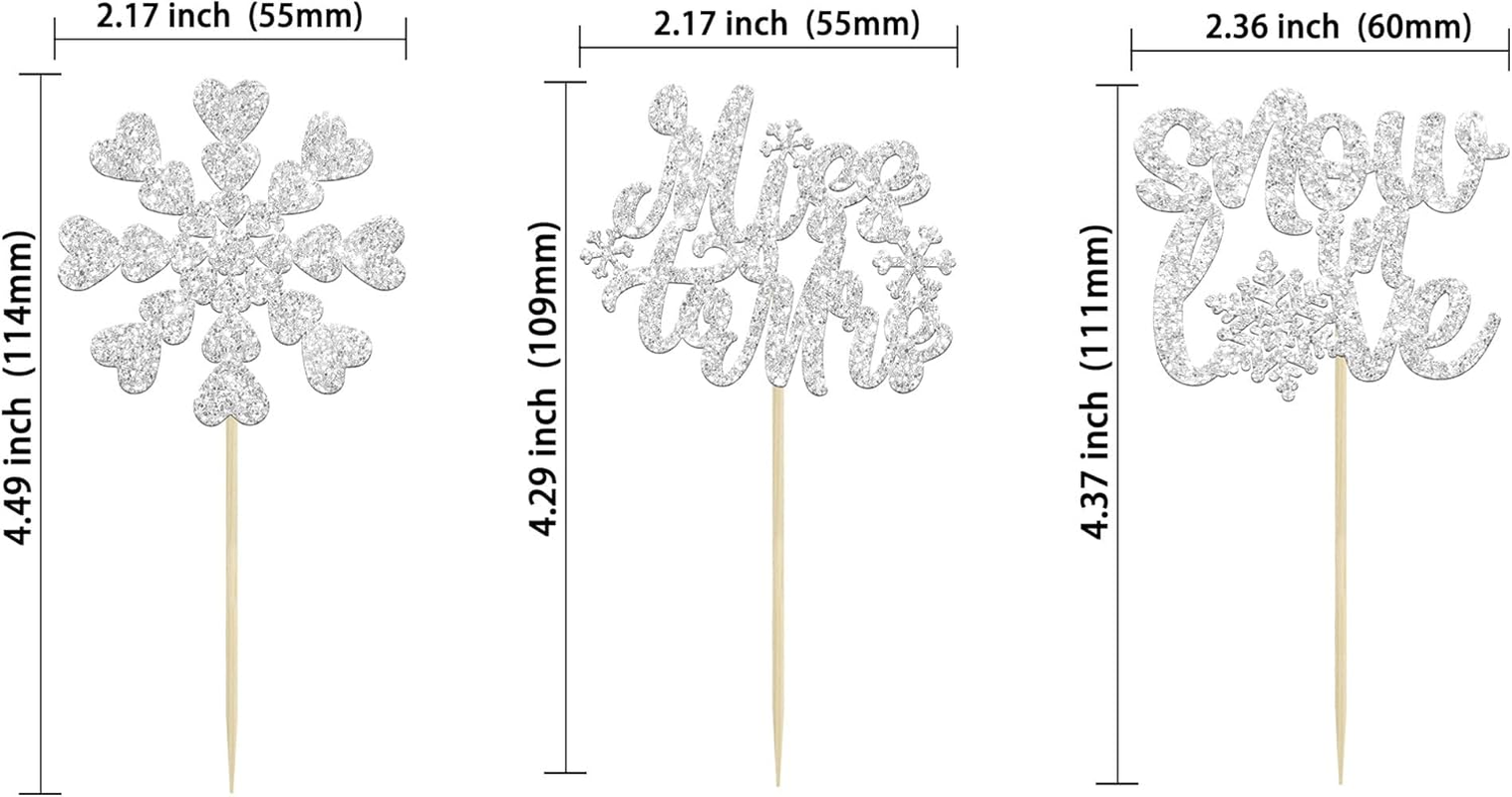 Gyufise 24Pcs Silver Snowflake Cupcake Toppers Glitter Winter Snowflake Miss to Mrs Cake Topper Picks for Winter Wedding Anniversary Decorations Bridal Shower Party Supplies - Silver 3 image number 3