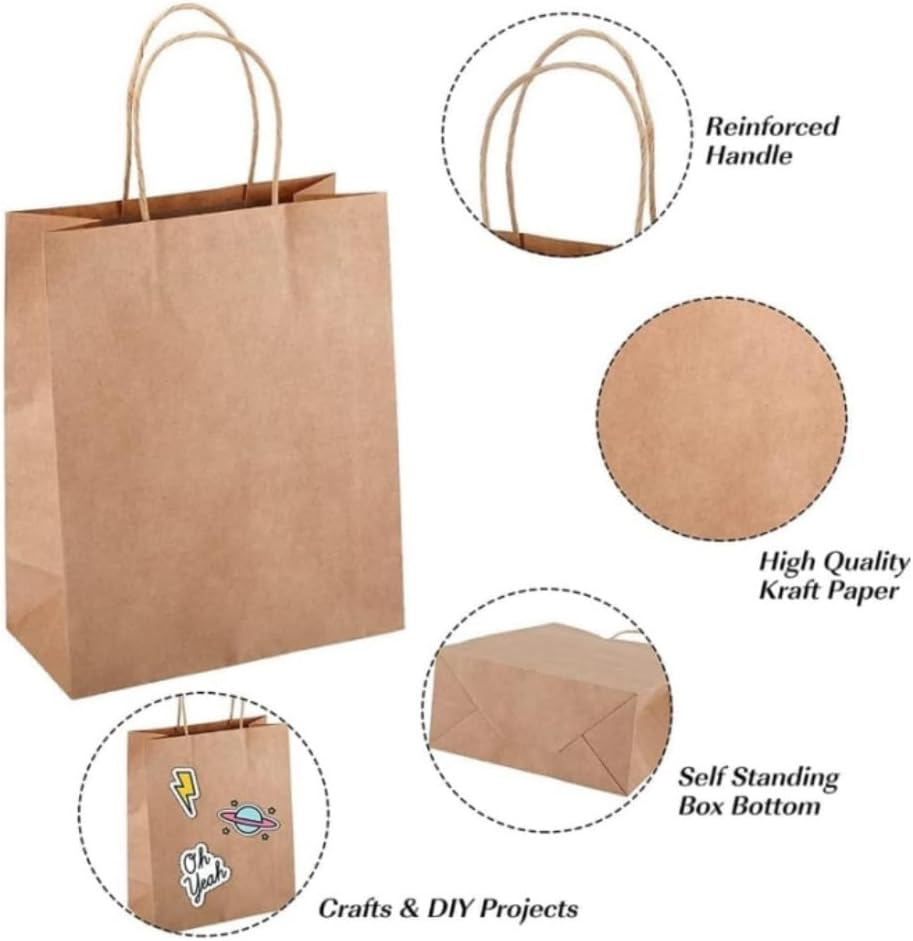 Jindizi 50 Pcs Natural Paper Gift Bags Kraft Paper Bags with Handles,Gift Bag,Small Gift Bags，For Gifts,Business, Shopping, Retail Merchandise Bags（21 * 27 * 14Cm） image number 4