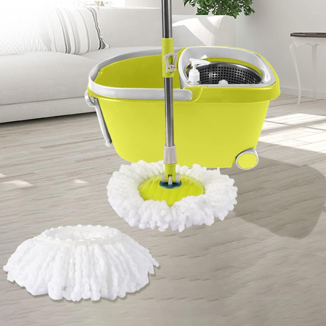 360&deg; Spin Mop Bucket Set Spinning Stainless Steel Rotating Wet Dry Green Green image number 3