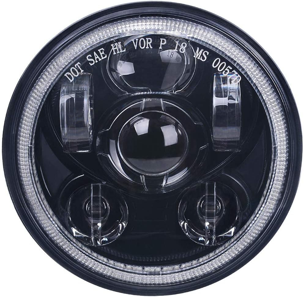 5-3/4 5.75 Inch LED Motorcycle Headlight Compatible with Harley Davidson Sportster Dyna Low Rider Street Bob Lron 883 1200 Softail Wide Glide Triple Headlamp