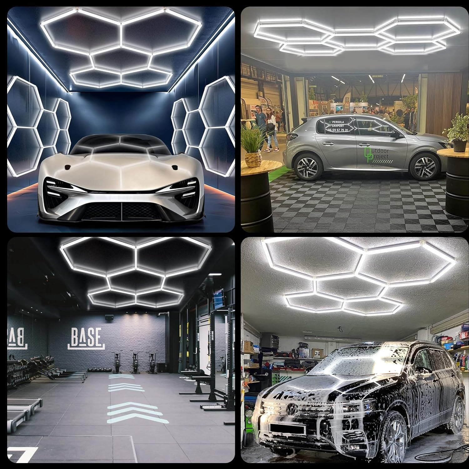 DIKHEE Hexagon LED Garage Light 192W Super Bright Car Detailing Ceiling LED Shop Light for Warehouse Workshop Gym Basement Car Care Wash Room(5Hex) image number 6