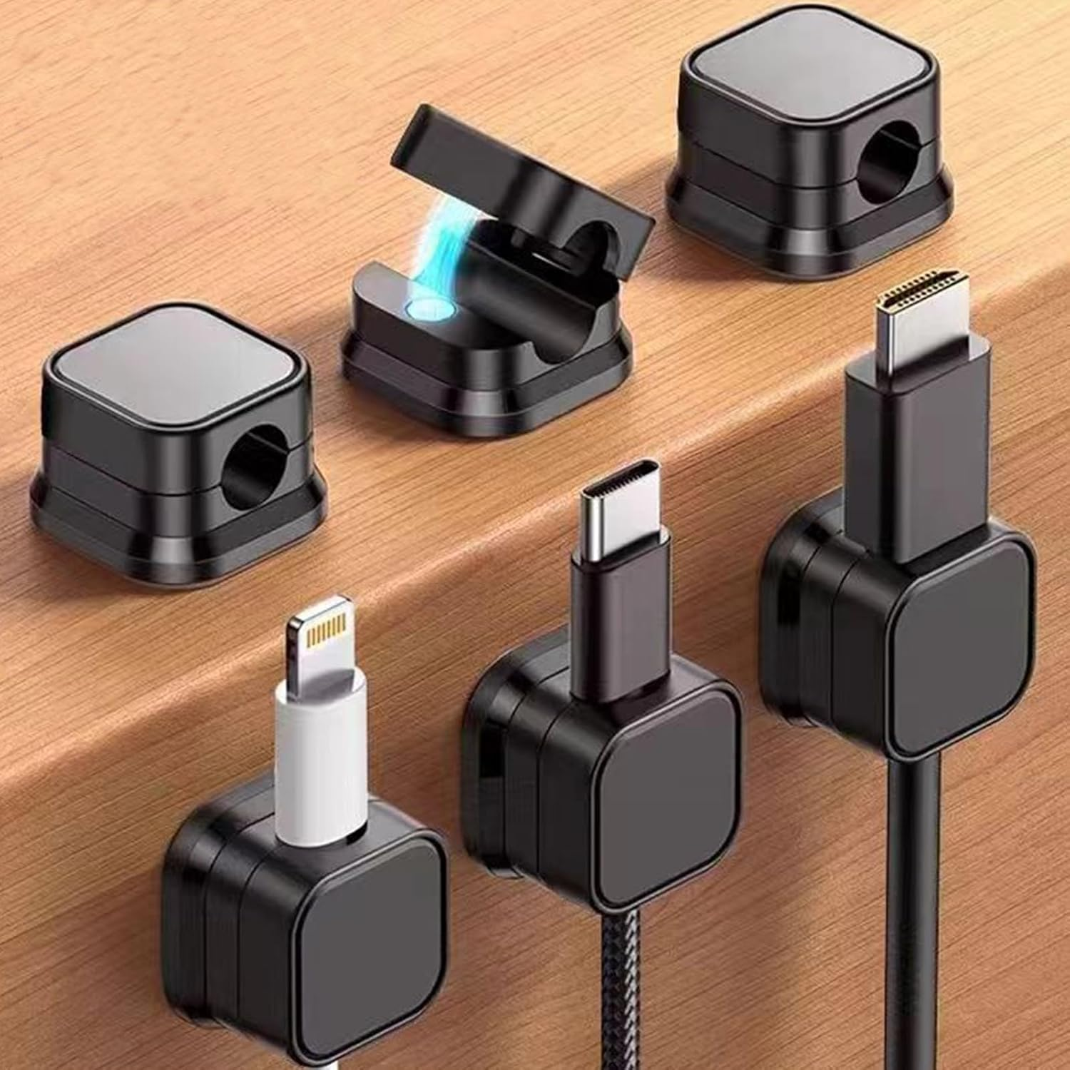 Magnetic Cable Holder,Bonaler Adhesive Cord Organizer Wire Holder Keeper USB Charger Holder for Home,Office,Keep Cables Neat and Tidy,Pack of 6,Black