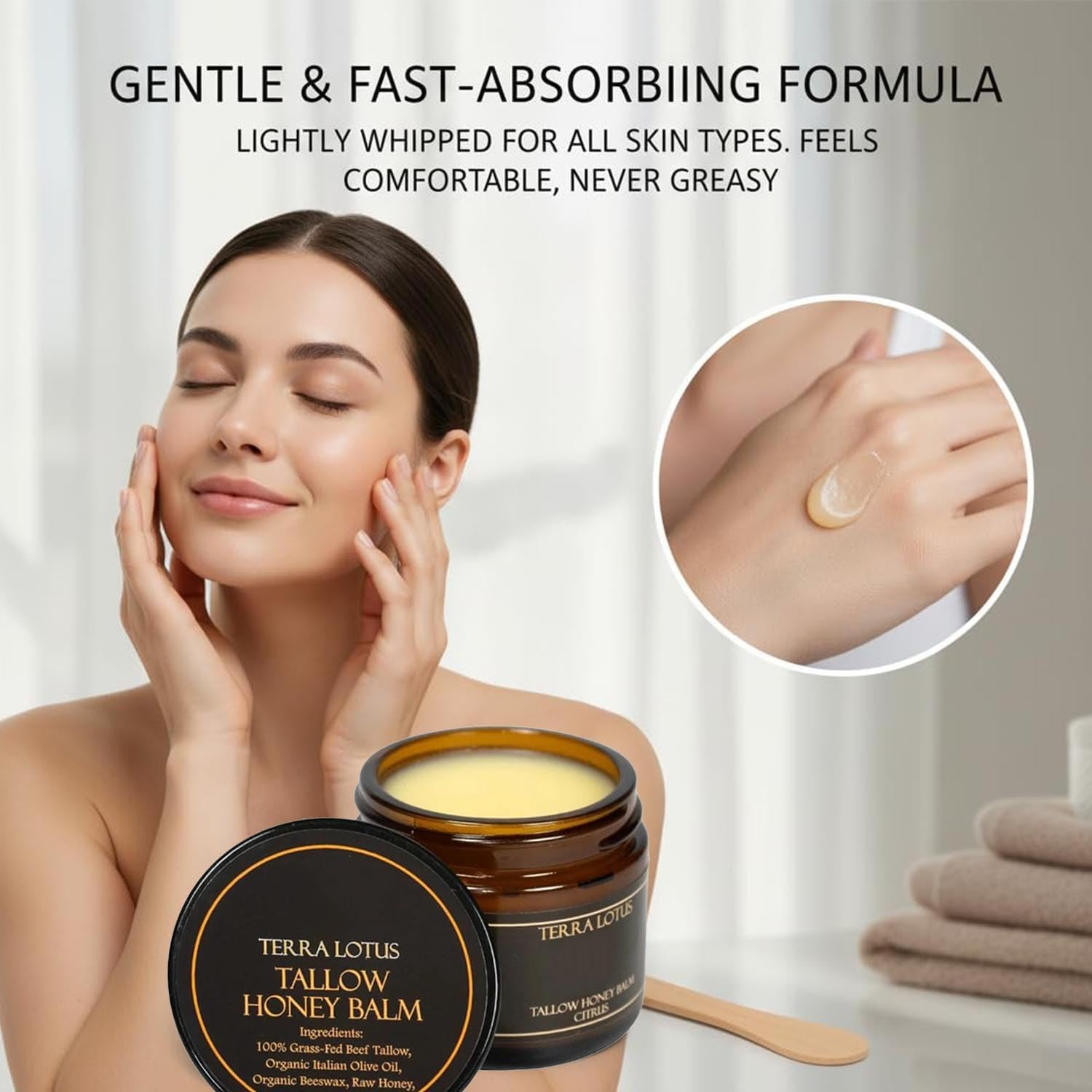 Eloix Tallow Honey Balm, Organic Grass-Fed Beef Tallow Balm with Raw Honey, Natural Body Moisturizer for Face & Body, Moisturizing Cream for Soft (Citrus) image number 5