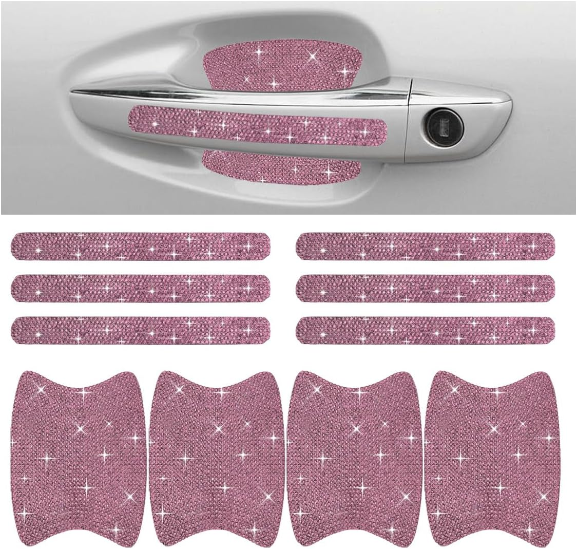 10PCS Bling Car Door Handle Anti-Scratch Sticker, Bling Car Door Handle Sticker, Universal Car Doors Handles Protective Cover, Shiny Rhinestone Auto Decor Accessories for Women (Pink) - Black image number 5