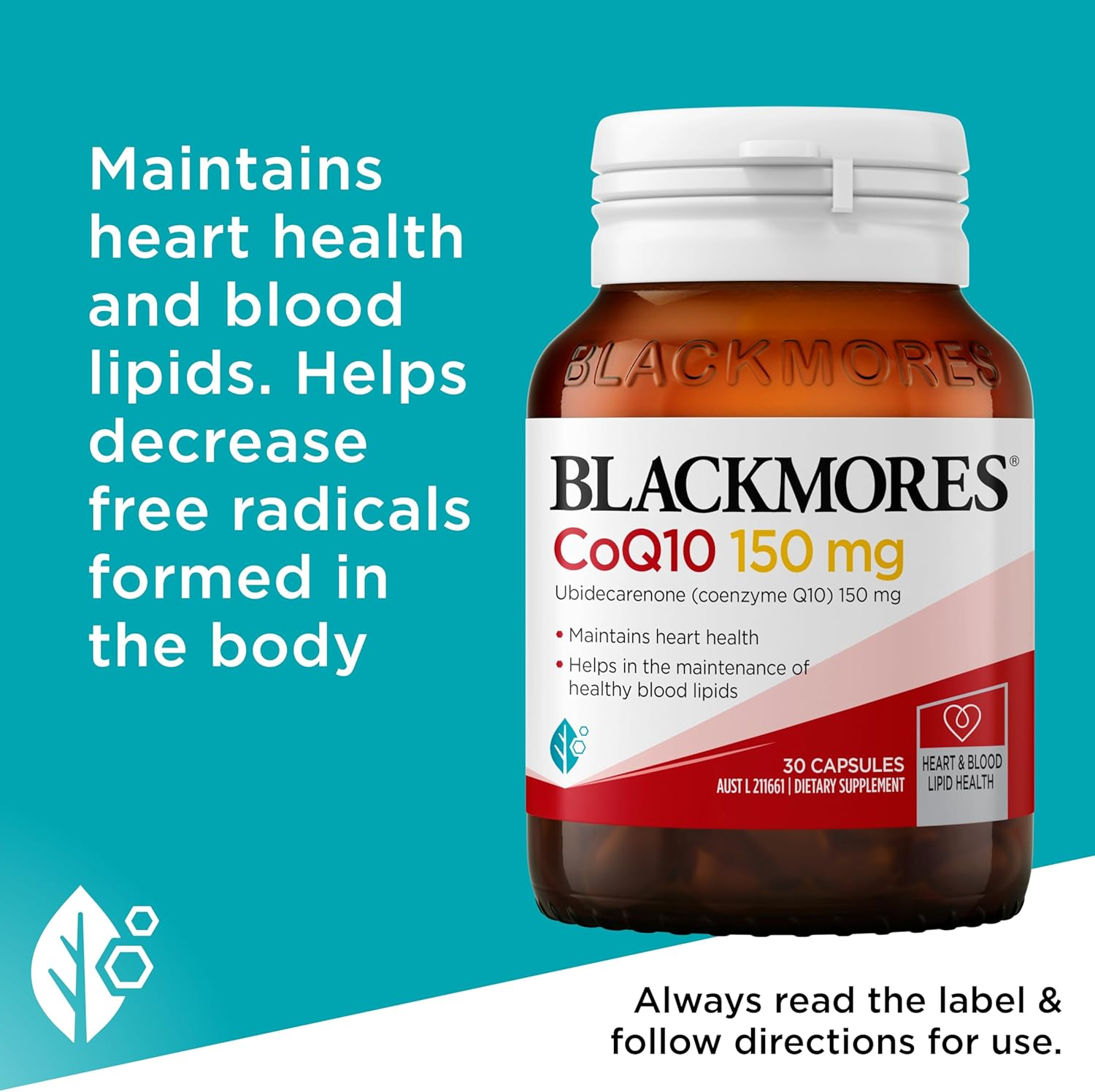 Blackmores Coq10 150Mg | Antioxidant | Maintains Heart Health & Healthy Blood Lipids | 30 Capsules image number 2