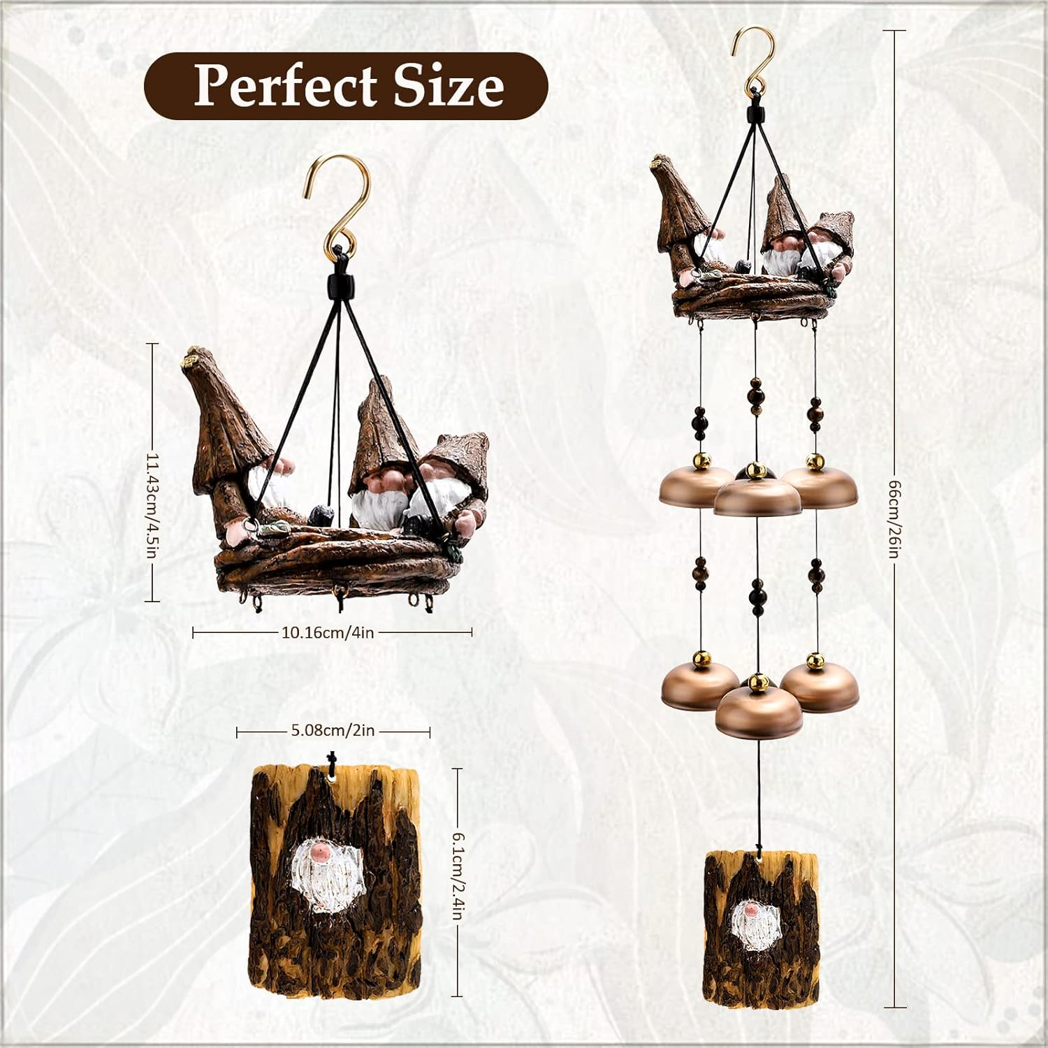 Gnome Wind Chimes for outside with 6 Larger Bells - Item for Mom, Dad, Daughter, Women - Outdoor Decor for Patio, Porch, Garden, Backyard image number 2