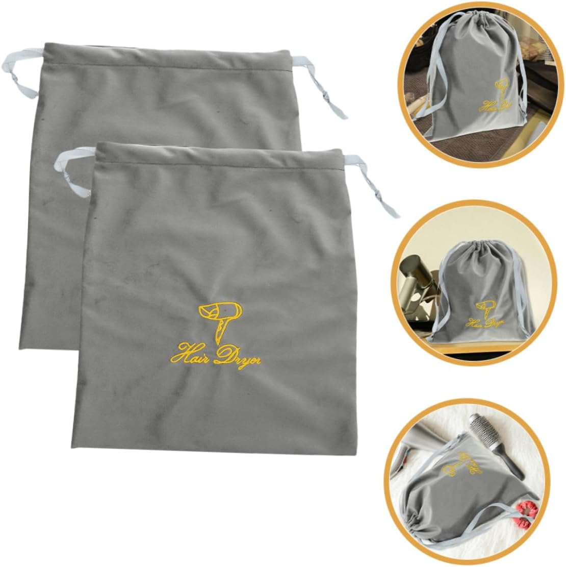 NULYLU 2Pcs Organize Your Hair Tools Drawstring Hair Dryer Bags Travel Pouches