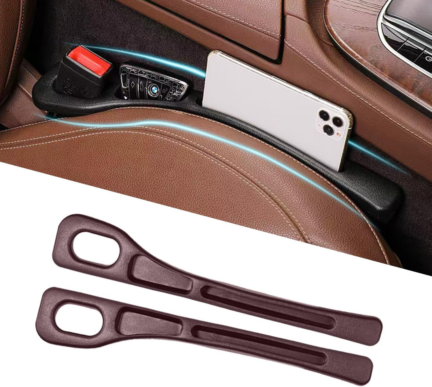 2PCS Car Seat Gap Filler Organizer, Multifunctional Seat Side Gap Filler with Organizer, Car Gaps Filler Organize with Storage Space for Filling Gaps & Storing Items Fit Most Vehicles (Black)