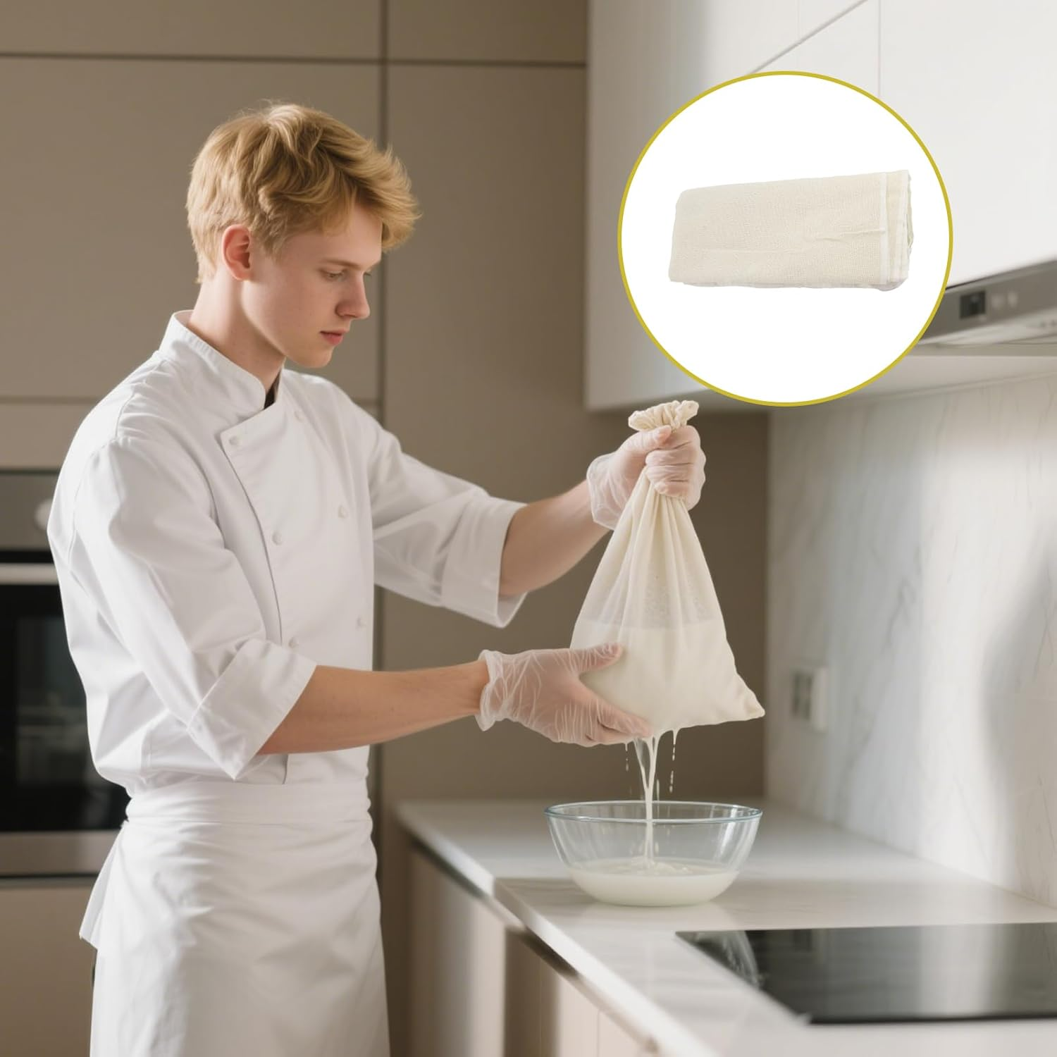 4 Pcs Reusable Cheesecloth for Straining, Pure Cotton Muslin Cloths Grade 90 Lint-Free Unbleached 50 X 50Cm, Fit for Cheese Cooking Baking Filtering Steaming Nut Milk Strain image number 2