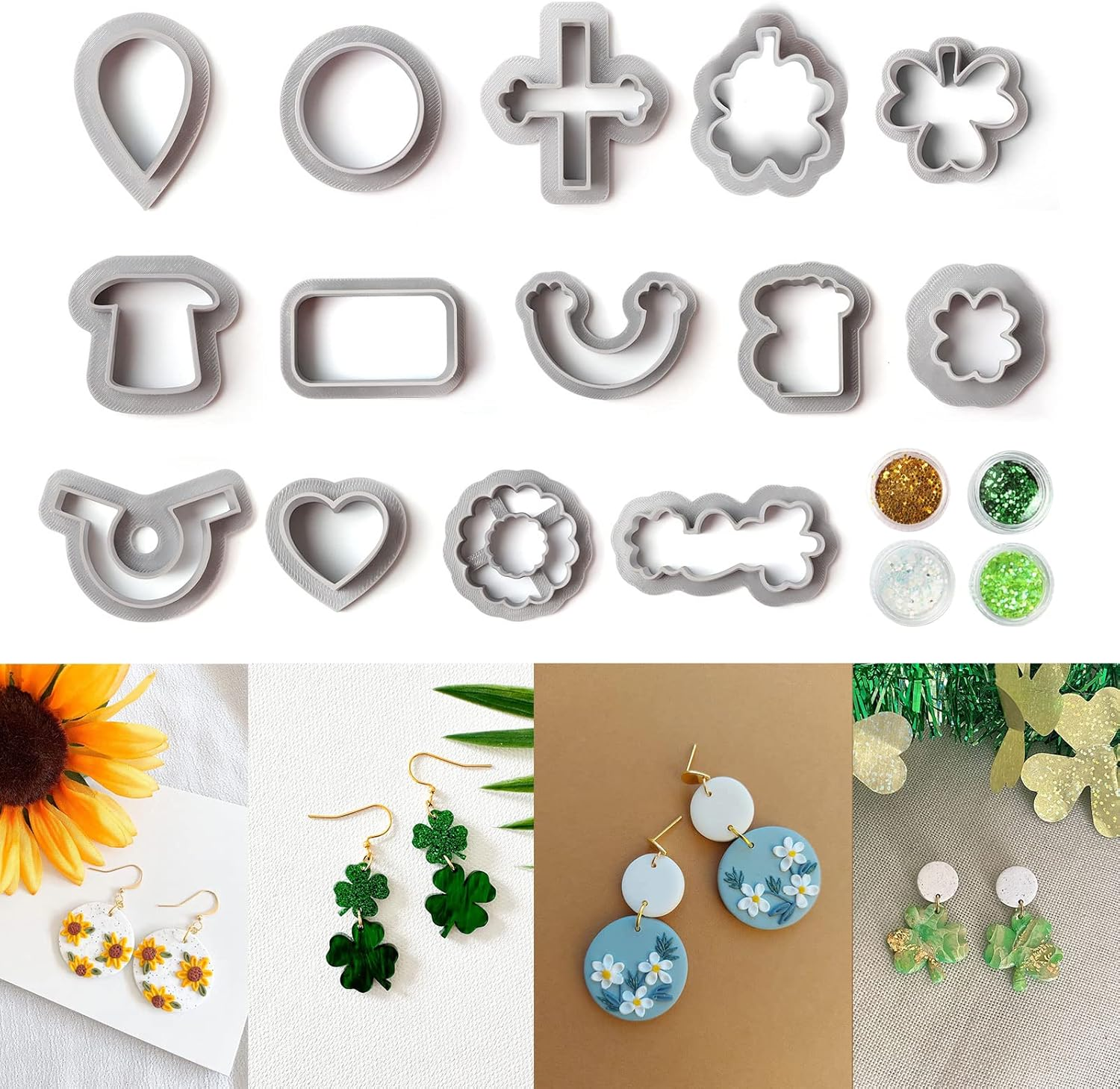 Flower Petal Clay Cutters - 3Pcs Polymer Clay Cutters for Earrings Making with 1Pc Petal Press Mold - Jewelry Making Tools