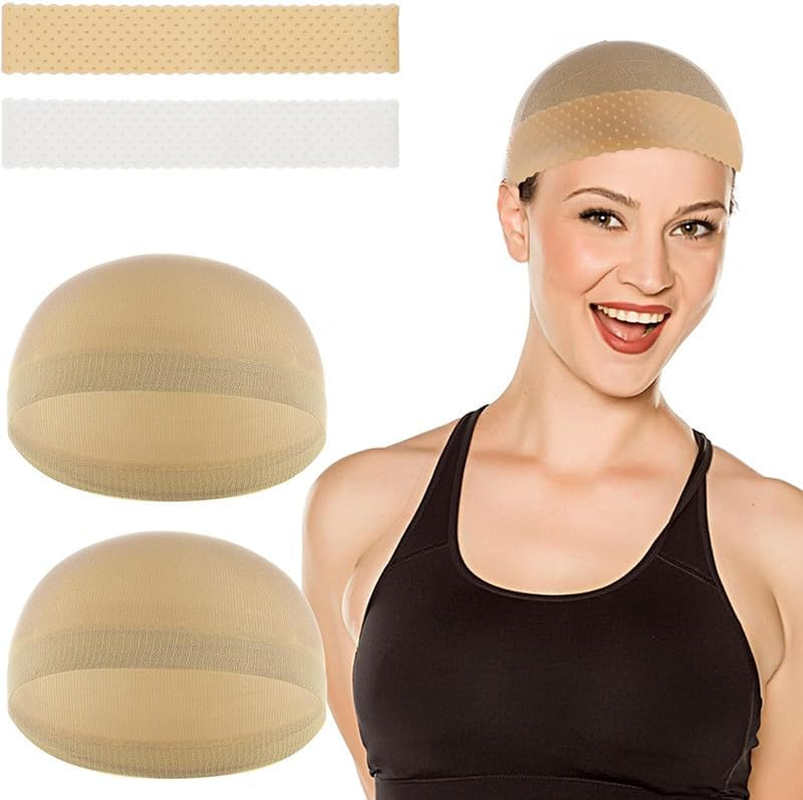 Nylon Wig Headband Silicone Wig Band, 4Pcs Silicone Wig Grip Band Stretchy Nylon Wig Cap, Silicone Wig Grip Band with Stretchy Nylon Wig Cap,Silicone Wig Grip Band with Nylon Wig Stocking Caps image number 3