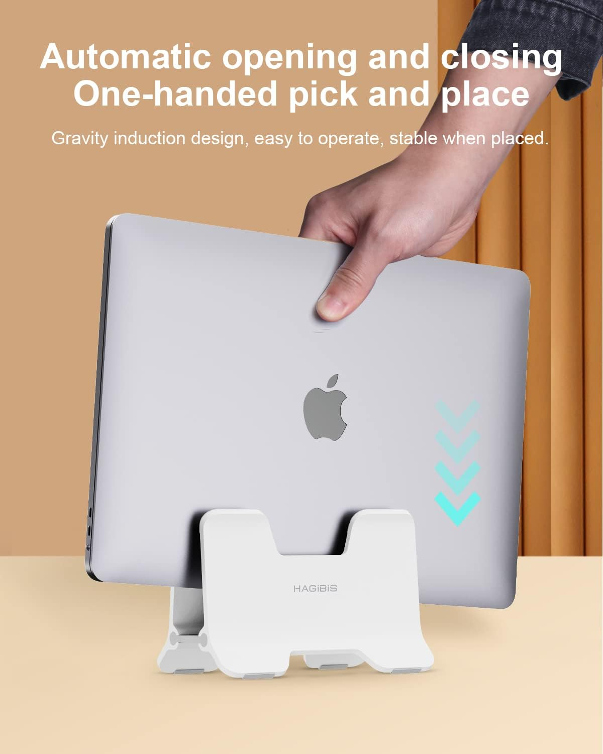 Hagibis Vertical Laptop Stand Desktop for Desk Gravity Locking Holder Dock save Space Improves Airflow for Macbook Pro, Mac Mini, Surface, HP, Dell, Chrome Book (White ABS) image number 4