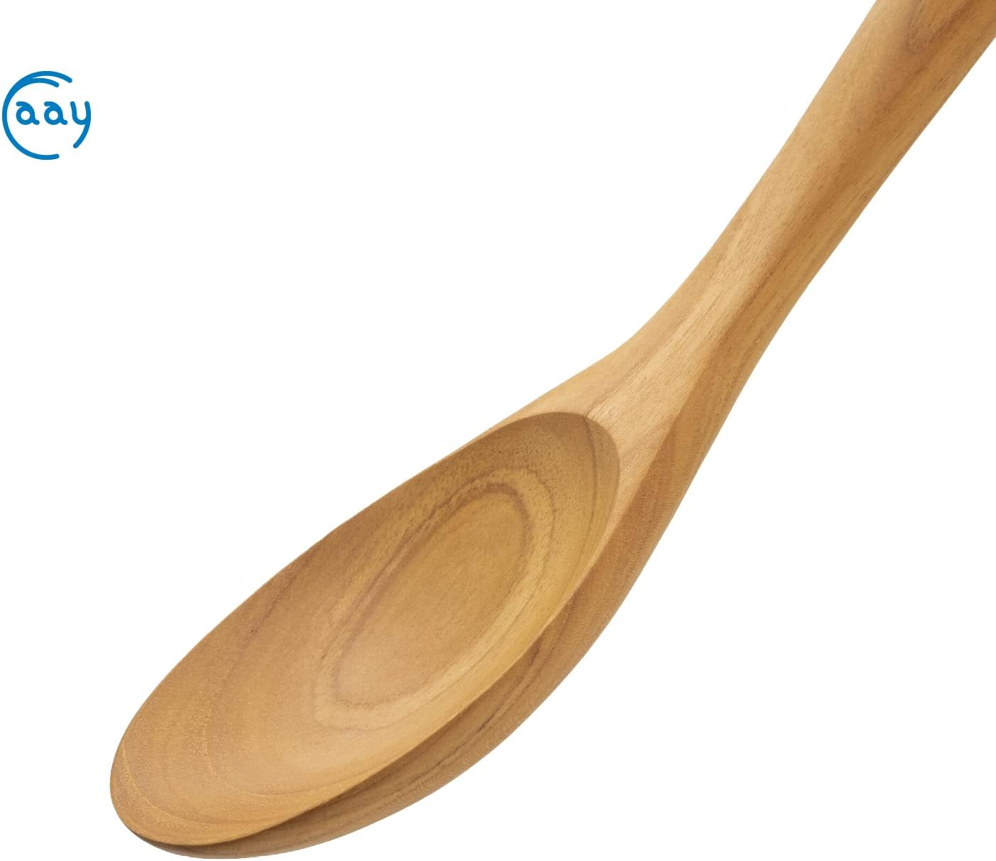 FAAY 12" Big Scoop Spoon, Wide Head, Easy for Cooking and Serving. Handcraft from High Moist Resistance Golden Teak Wood | Durable, Healthy, Ergonomic Handle for Non Stick Cookware