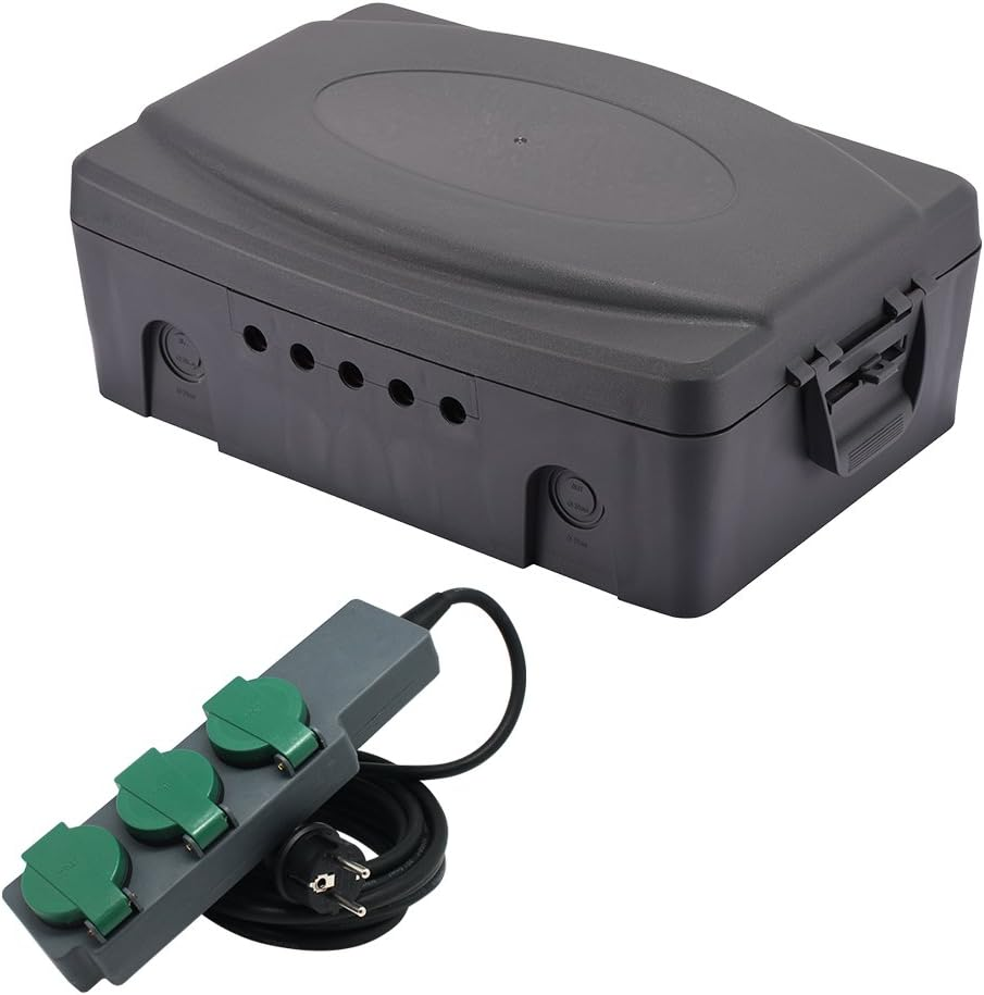 Electraline 300175 Outdoor Waterproof IP54 Protective Box with 3-Way Socket Strip, Black, Large image number 3