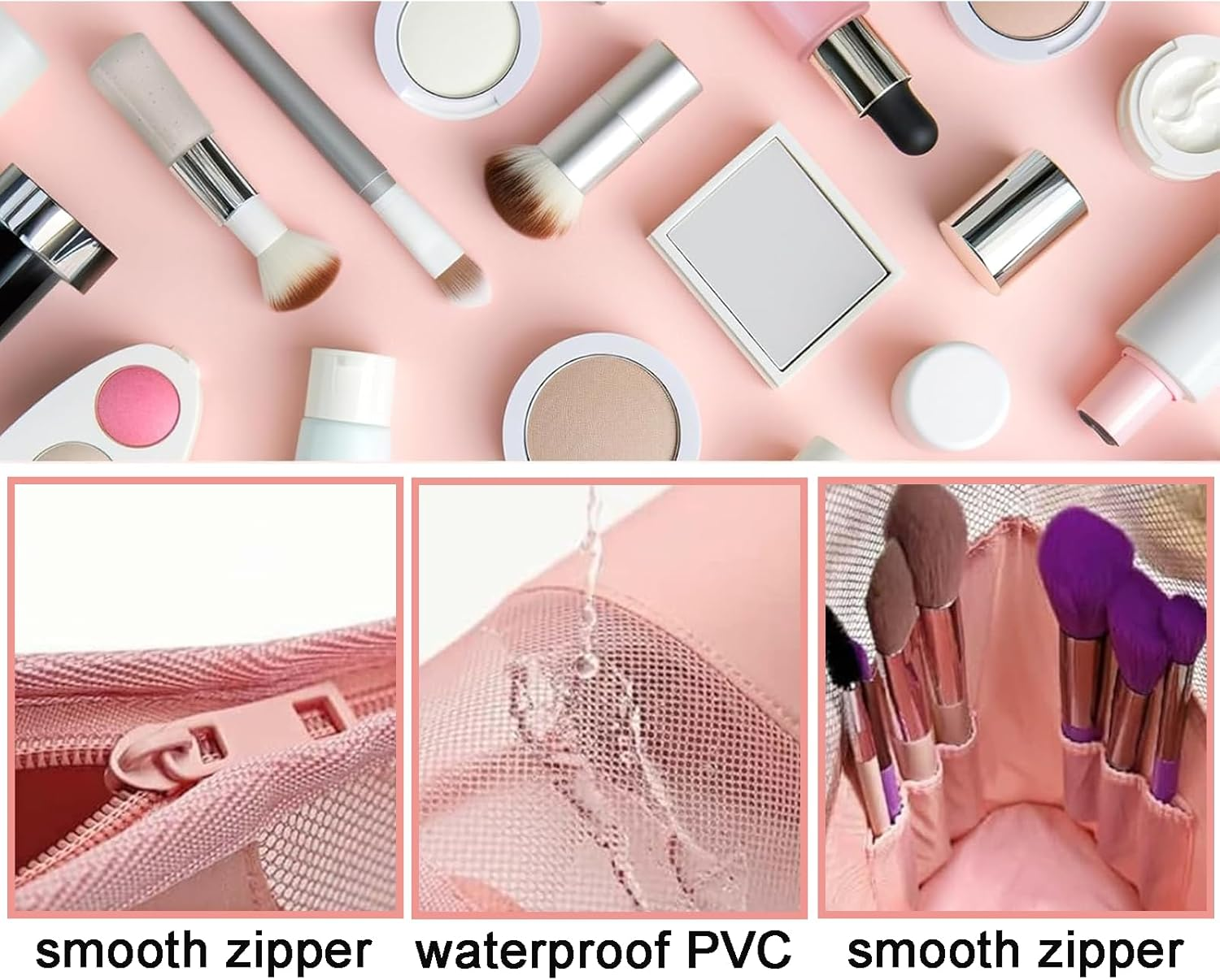 Rylaxzon Travel Makeup Bag, Makeup Brush Holder, Waterproof Portable Mesh Makeup Brush Travel Case and Cosmetic Pouch for Makeup Essentials image number 3