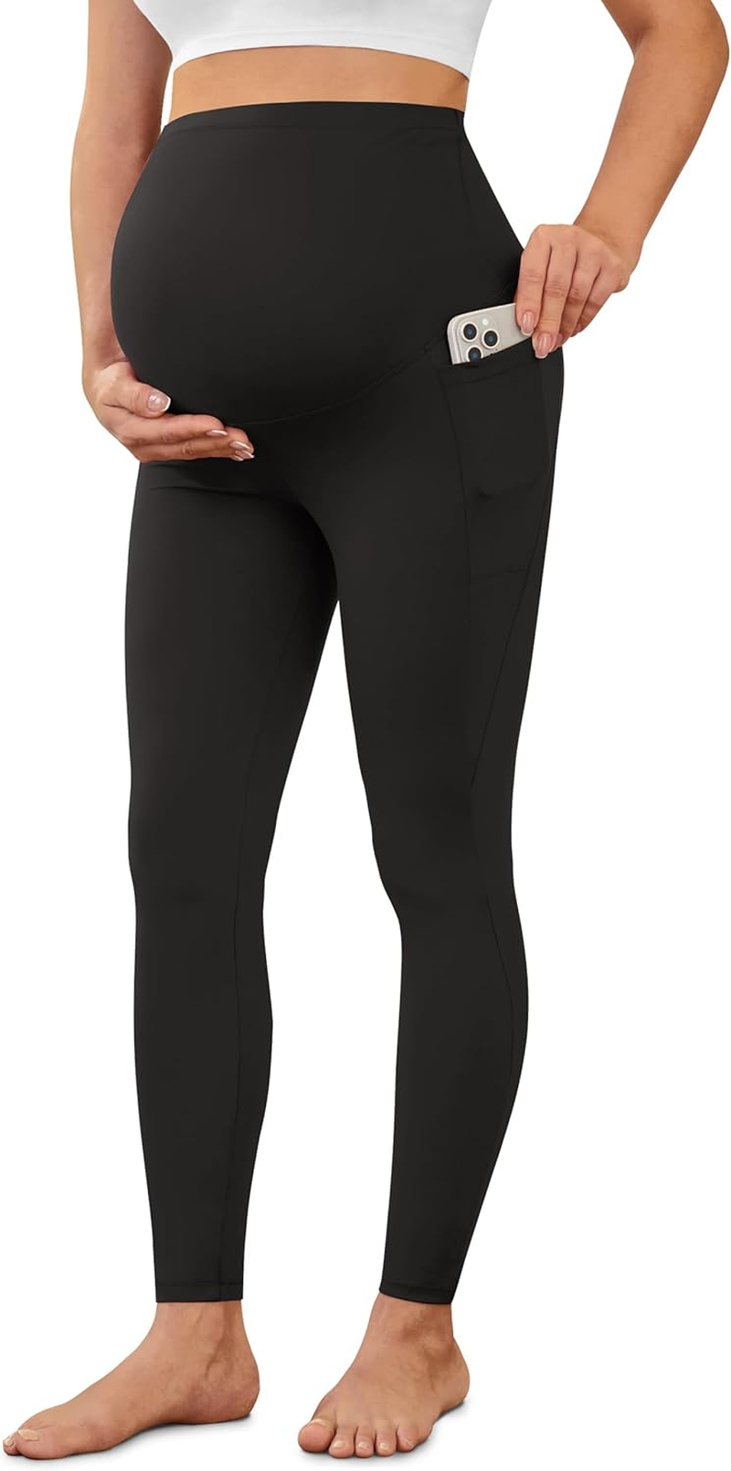 VALANDY Creamlush Maternity Leggings over Bump with Pockets - Buttery Soft Yoga Workout Pregnant Pants