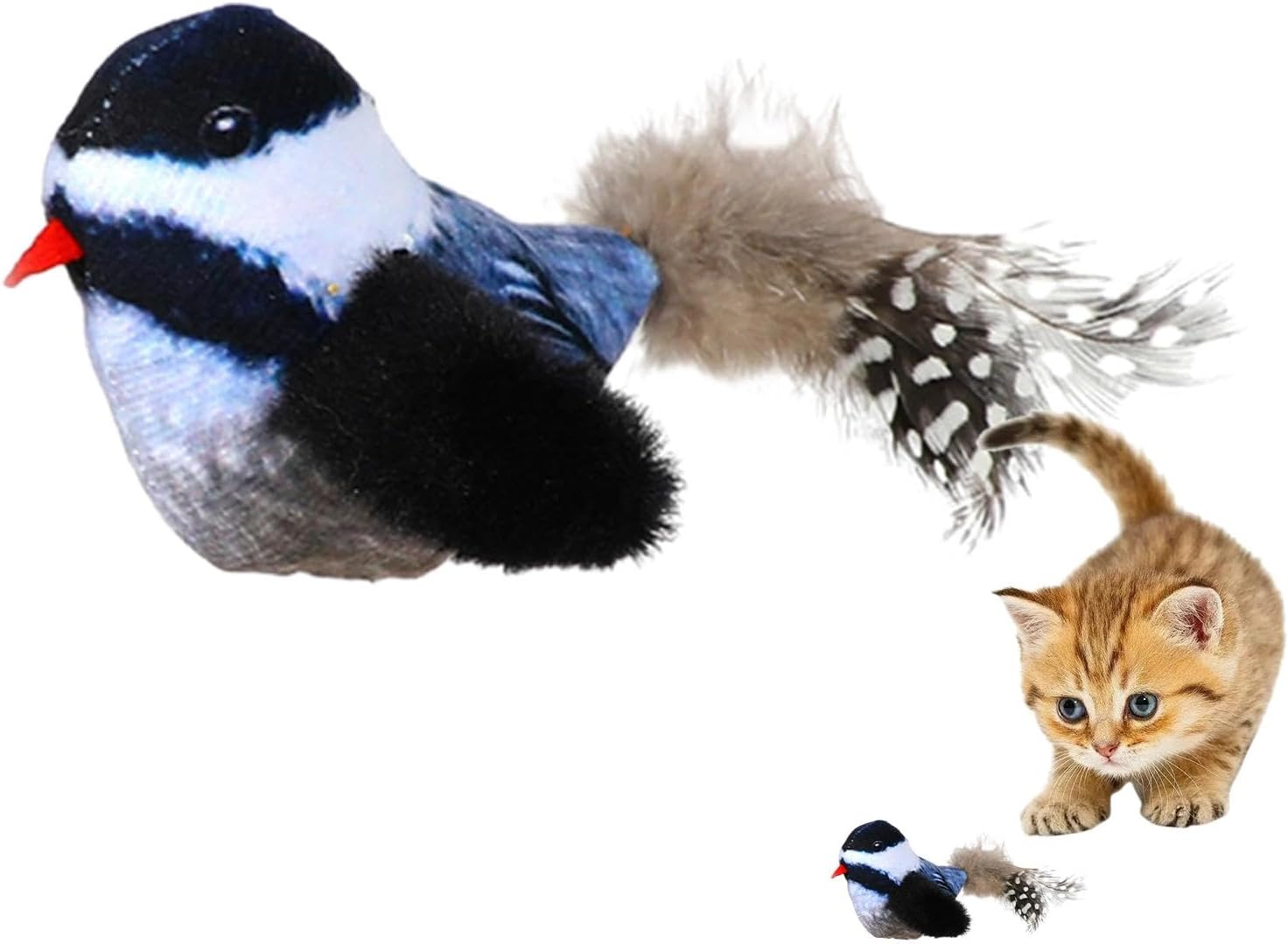 Interactive Bird Toy for Cats - Plush Cat Toy Bird Chirp,Electronic Chirping Bird, Flapping Squeaky Cat Toys for Boredom, Exercise, Cats to Alone