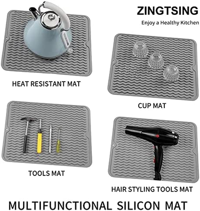 Silicone Dish Drying Mat, Multiple Usage Dish Drying Mat, Easy to Clean,Heat-Resistant Silicone Mat for Kitchen Counter/Sink/Bar/Bottle/Cup (Black) image number 1